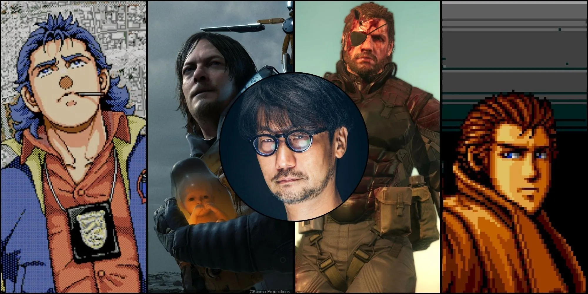 Các biểu tượng game nổi bật của Hideo Kojima, bao gồm Death Stranding, Metal Gear Solid V: The Phantom Pain và các tựa game khác