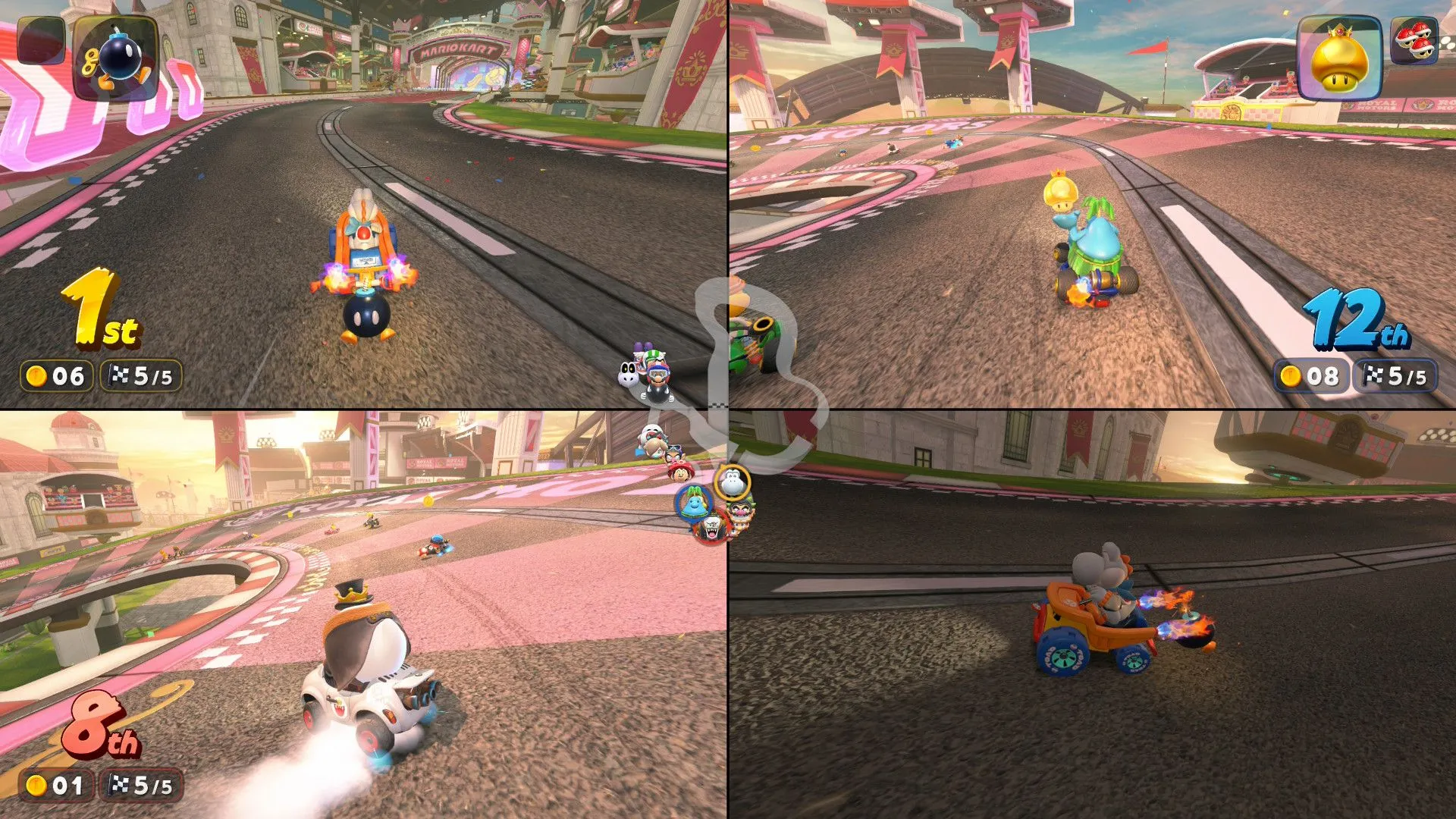 Cảnh đua xe 24 người đầy kịch tính trong chế độ nhiều người chơi của Mario Kart World