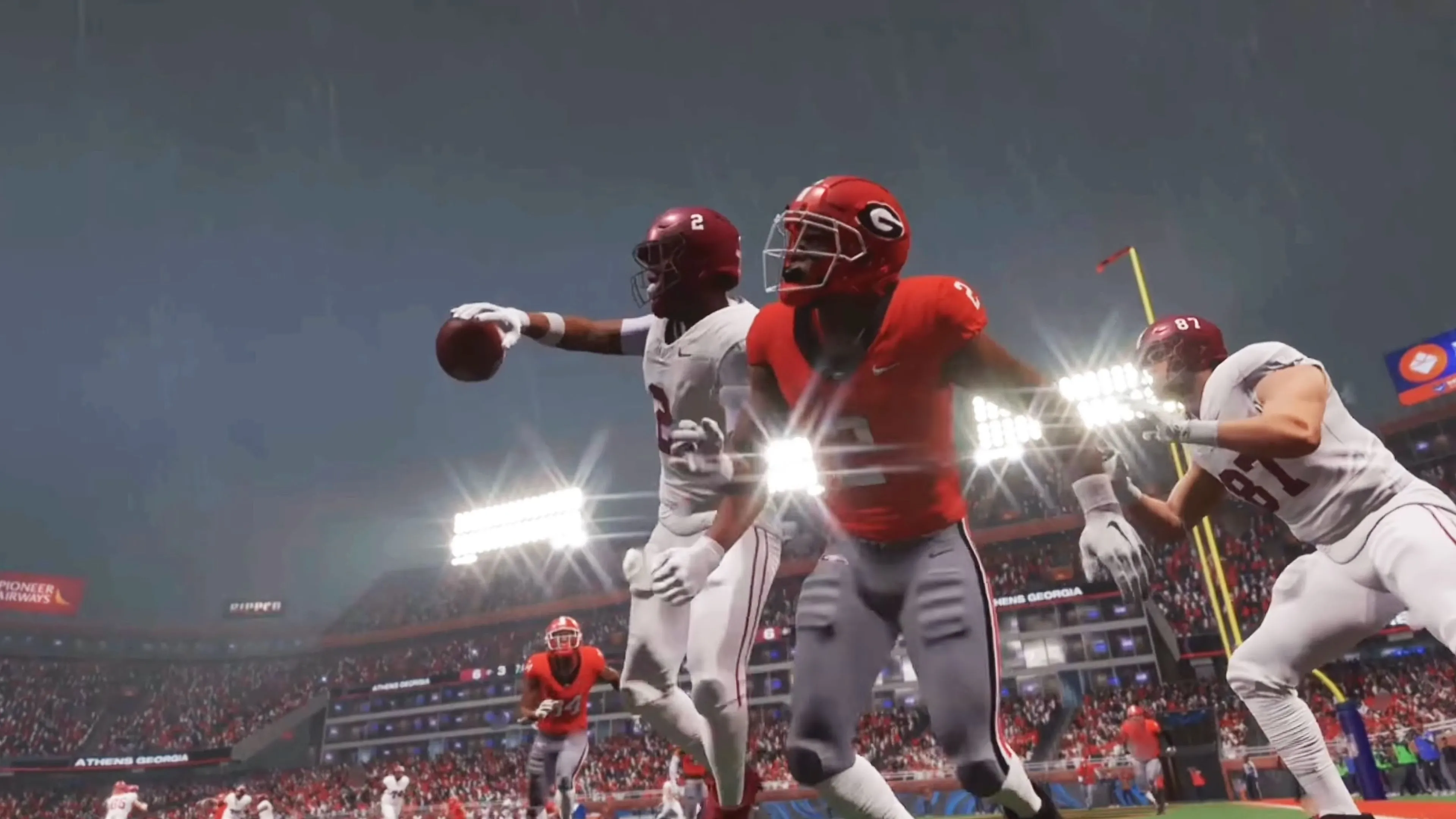 Gameplay screenshot College Football 26, thể hiện đồ họa và môi trường sân vận động.