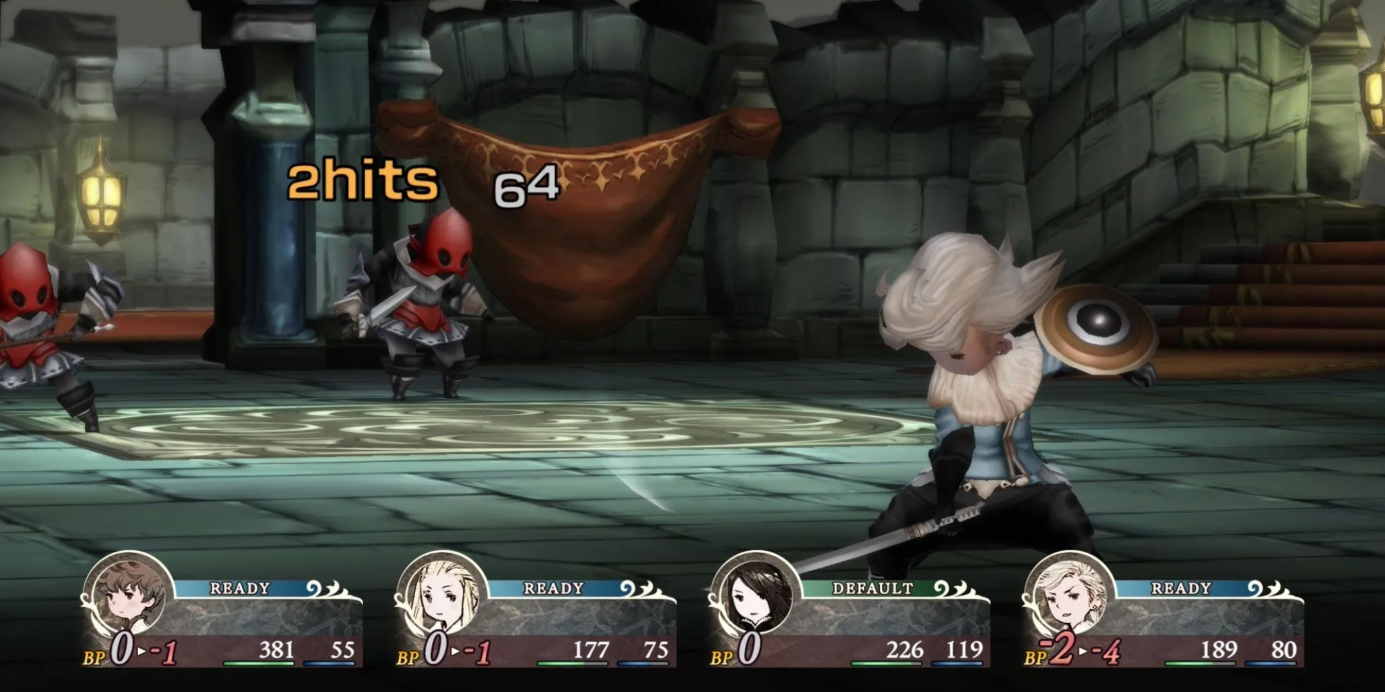 Giao diện chiến đấu trên một màn hình của Bravely Default Flying Fairy HD Remaster, tối ưu cho Switch 2