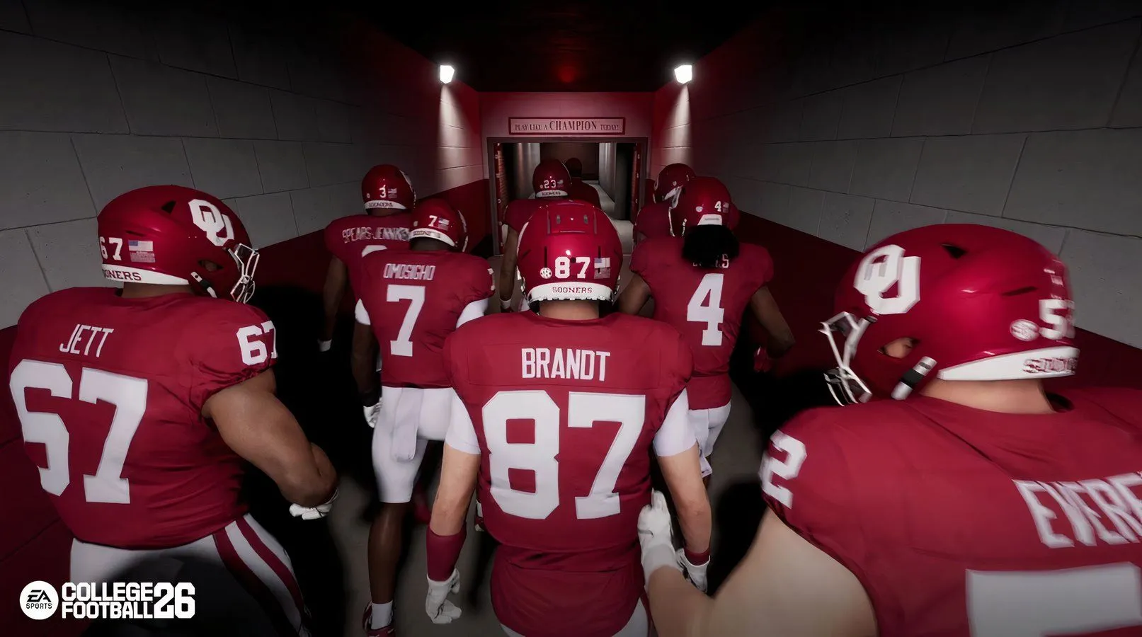 Giao diện trong game College Football 26 hiển thị thông tin cầu thủ, điểm số và các khoảnh khắc thi đấu trong chế độ Road to Glory.