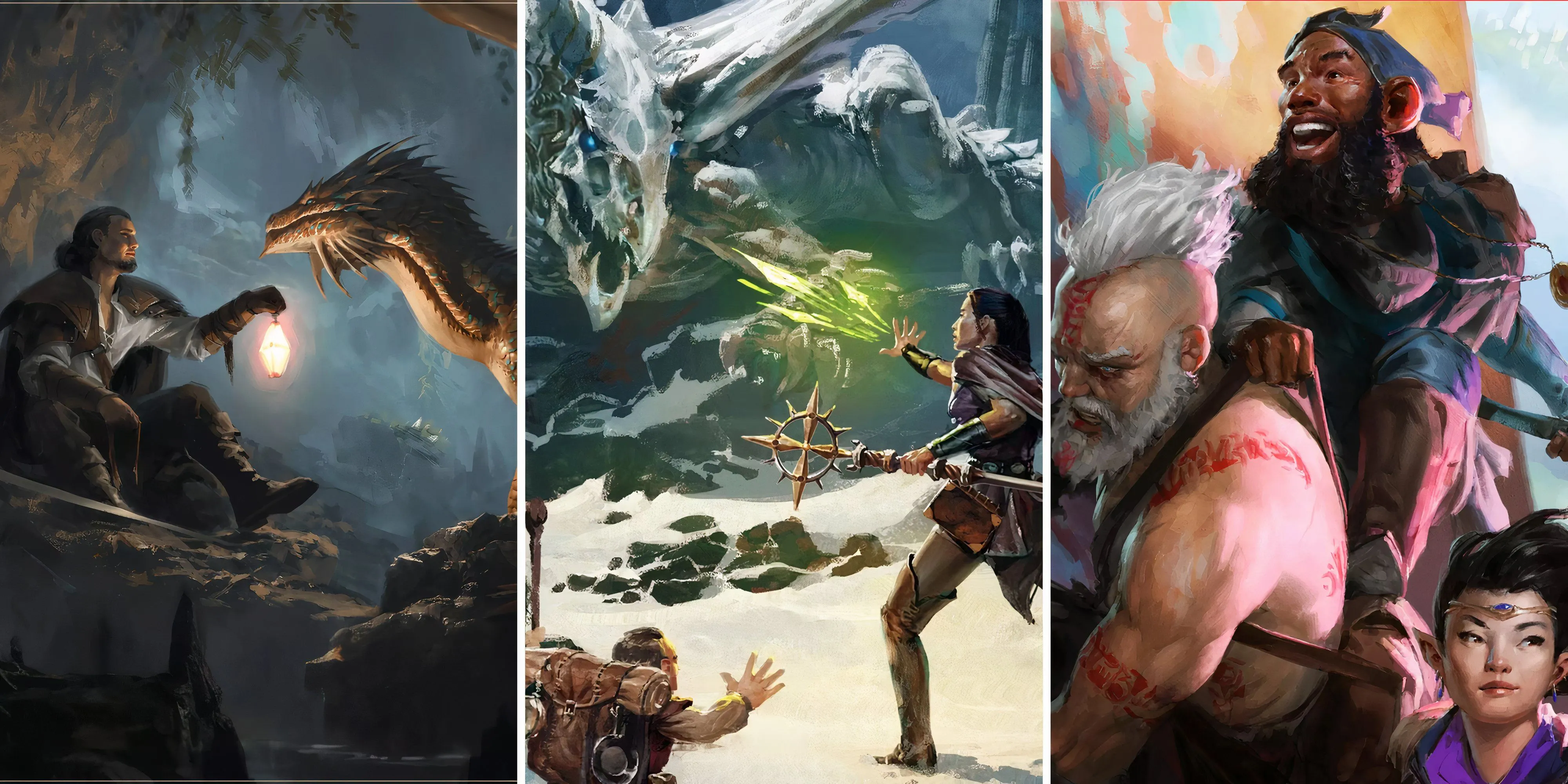 Hai hình ảnh ghép về thế giới Dungeons &amp; Dragons, minh họa sự đa dạng và chiều sâu của game nhập vai kinh điển này.