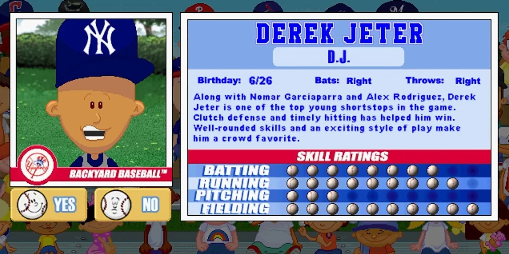 Hình ảnh cầu thủ huyền thoại Derek Jeter trong game Backyard Baseball 2001