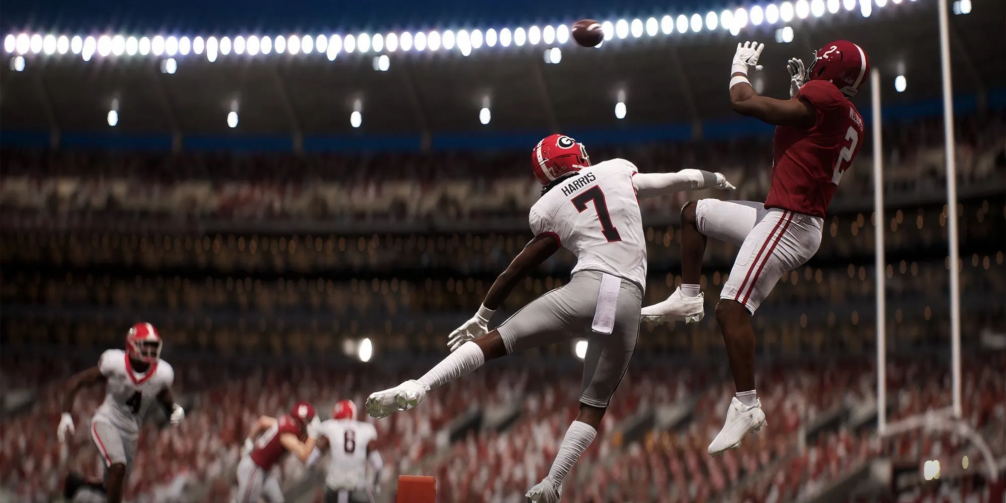 Hình ảnh cầu thủ trong game EA Sports College Football 26 trên sân vận động, có thể liên quan đến quá trình tuyển sinh đại học.