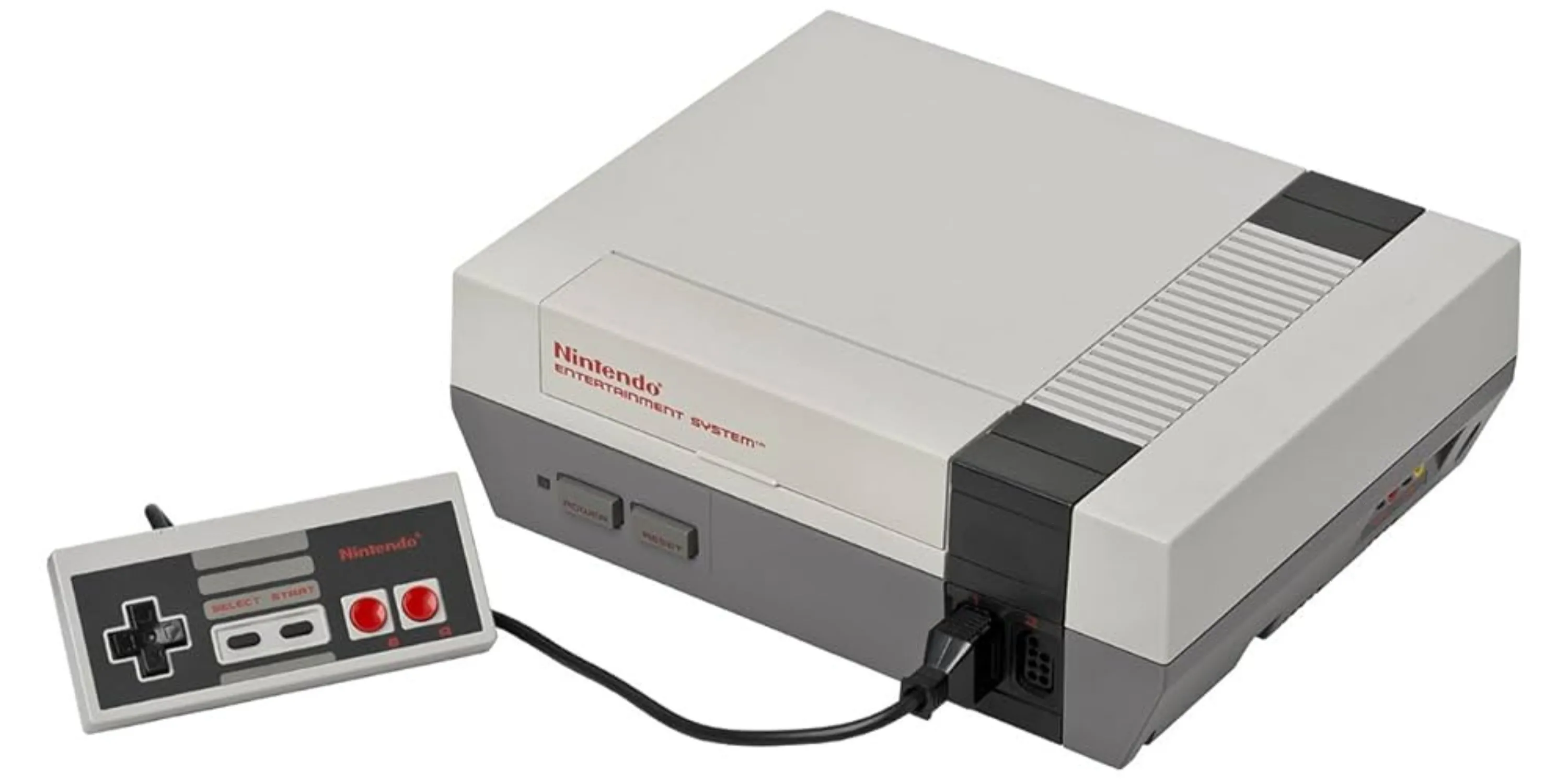 Hình ảnh máy chơi game Nintendo Entertainment System (NES) với tay cầm.