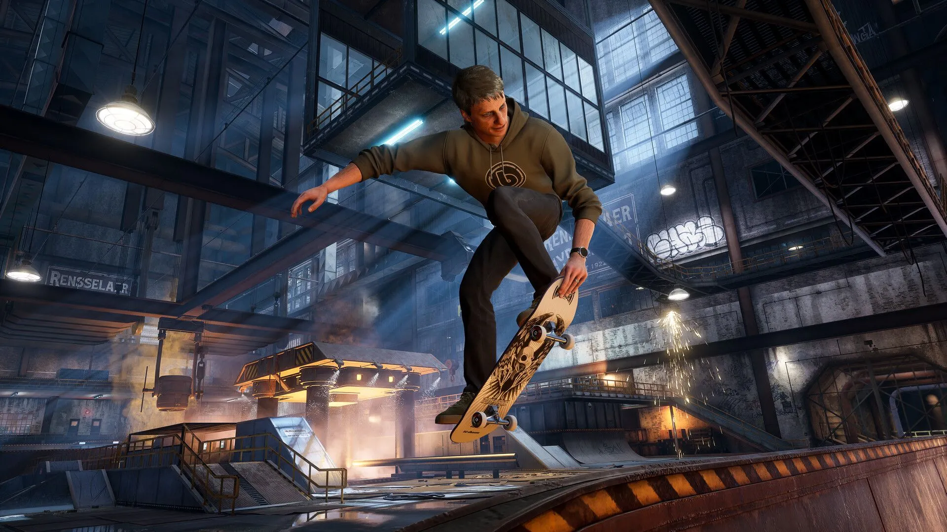 Hình ảnh một đoạn gameplay của Tony Hawk's Pro Skater 3 + 4, thể hiện một pro skater đang thực hiện trick trên đường phố.