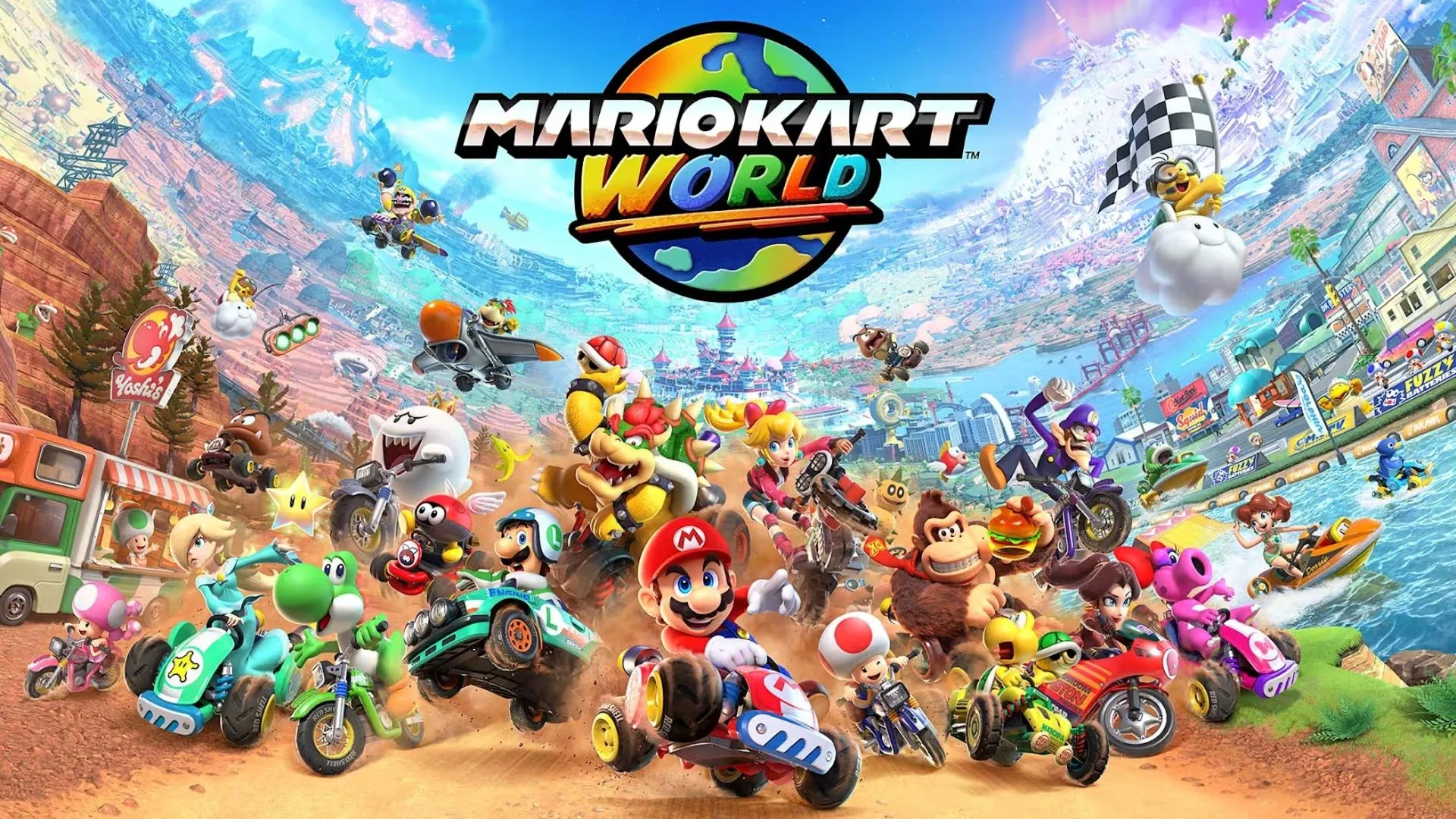 Hình ảnh quảng bá Mario Kart World, cảnh đường đua