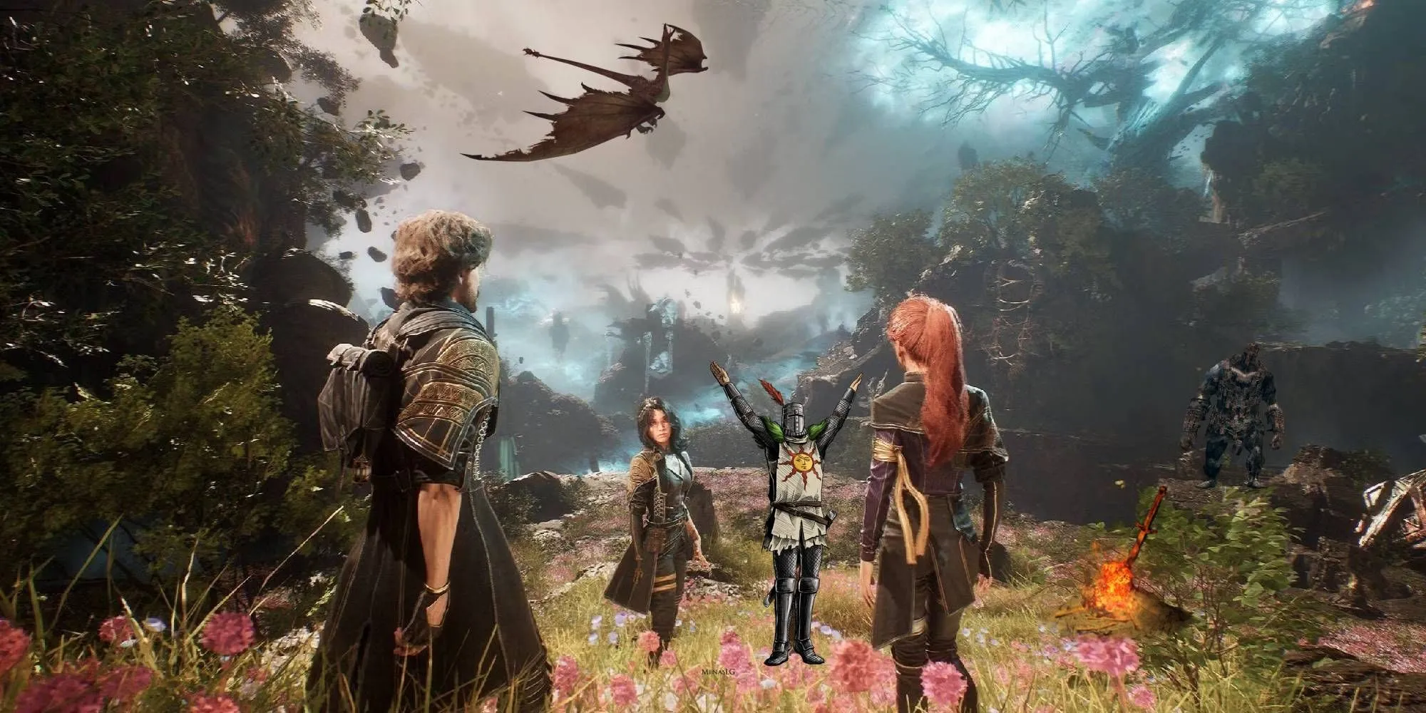 Hình ảnh so sánh phong cách đồ họa của Clair Obscur: Expedition 33 với Dark Souls, cho thấy chất lượng đồ họa ấn tượng.