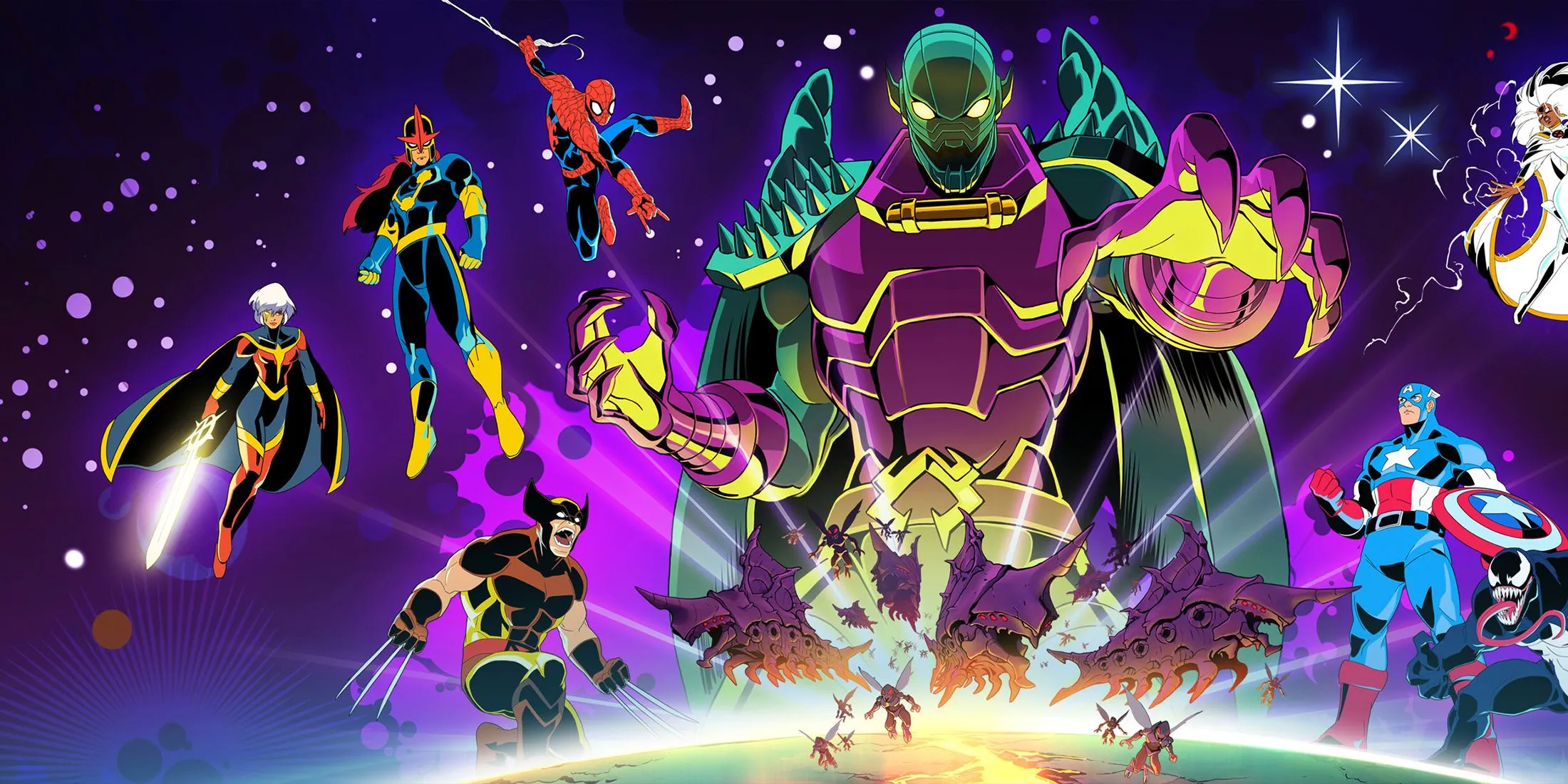 Key art của Marvel Cosmic Invasion, với các nhân vật vũ trụ Marvel kinh điển.