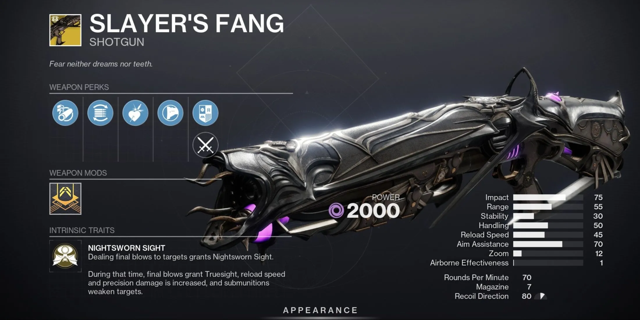 Khẩu Shotgun Exotic Slayers Fang được Xur bán trong Destiny 2