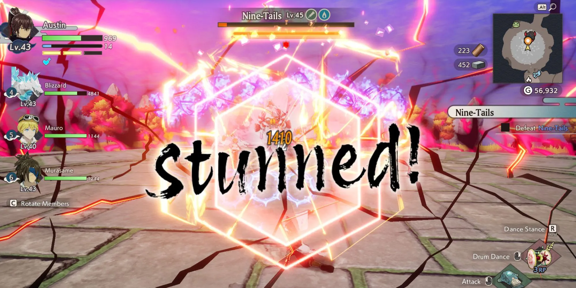 Làm cho trùm Cửu Vĩ bị choáng trong Rune Factory Guardians of Azuma