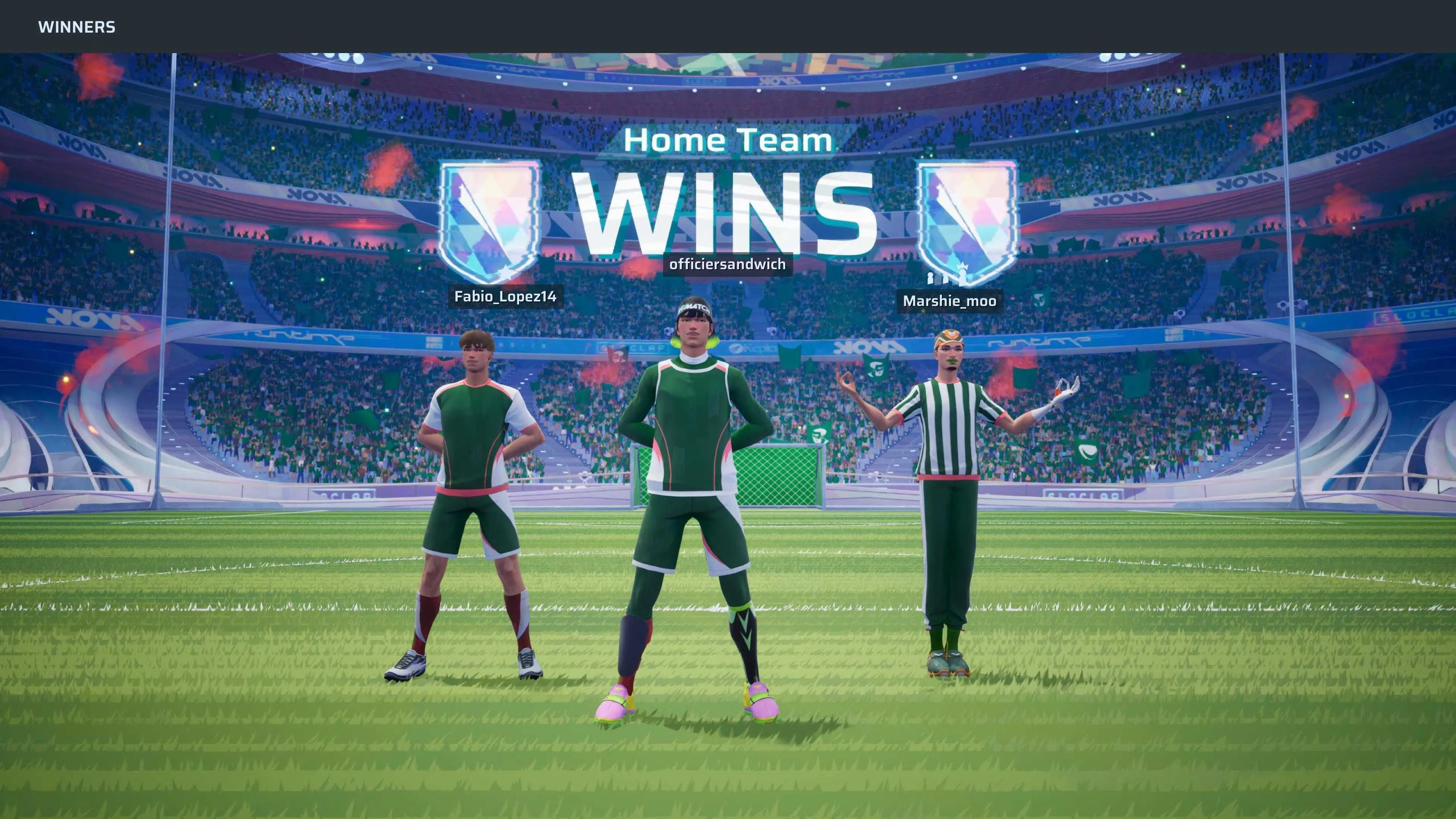 Màn hình chiến thắng trong Rematch, hiển thị kết quả trận đấu