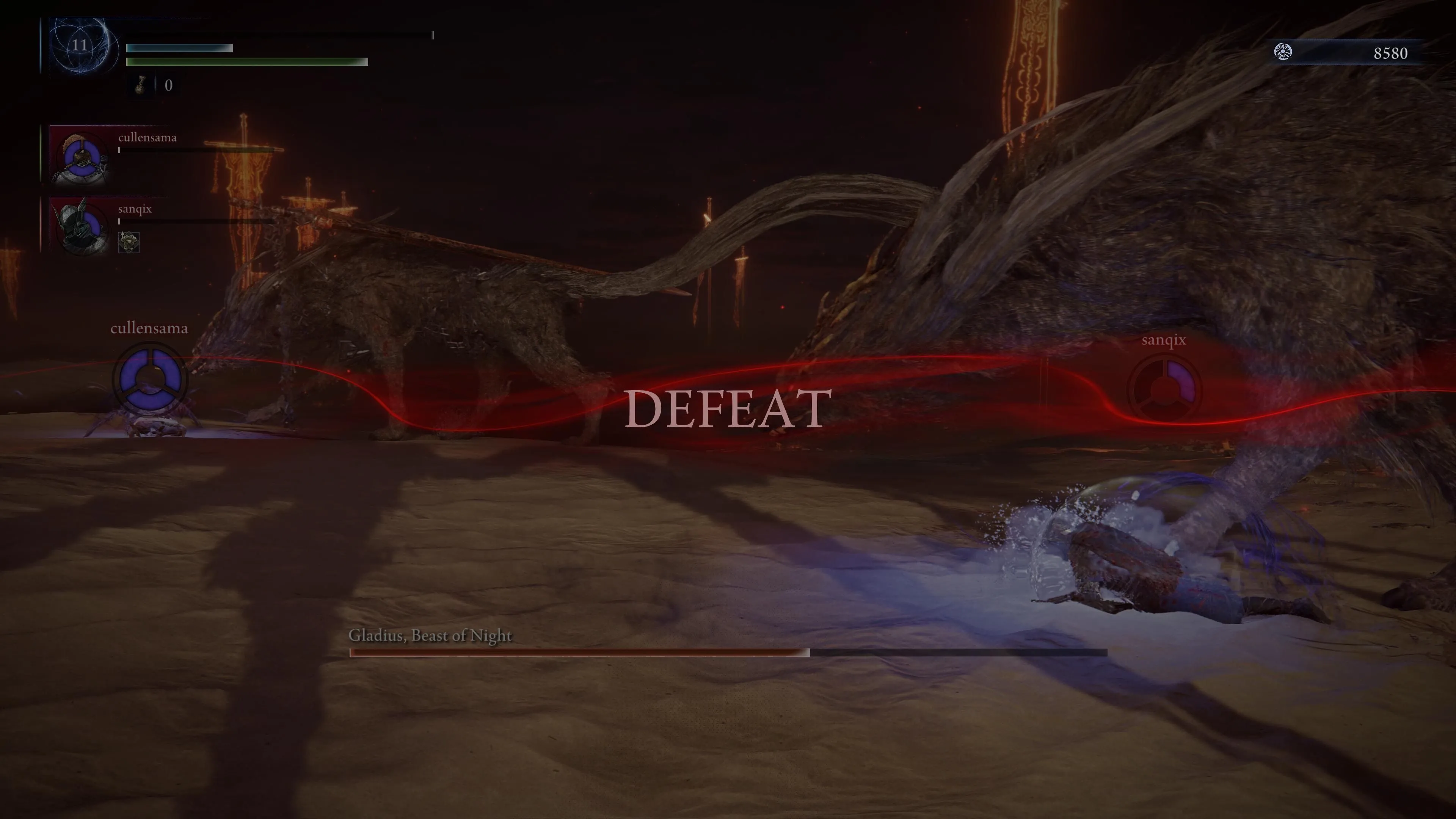 Màn hình thông báo thất bại (Defeat) trong Elden Ring Nightreign