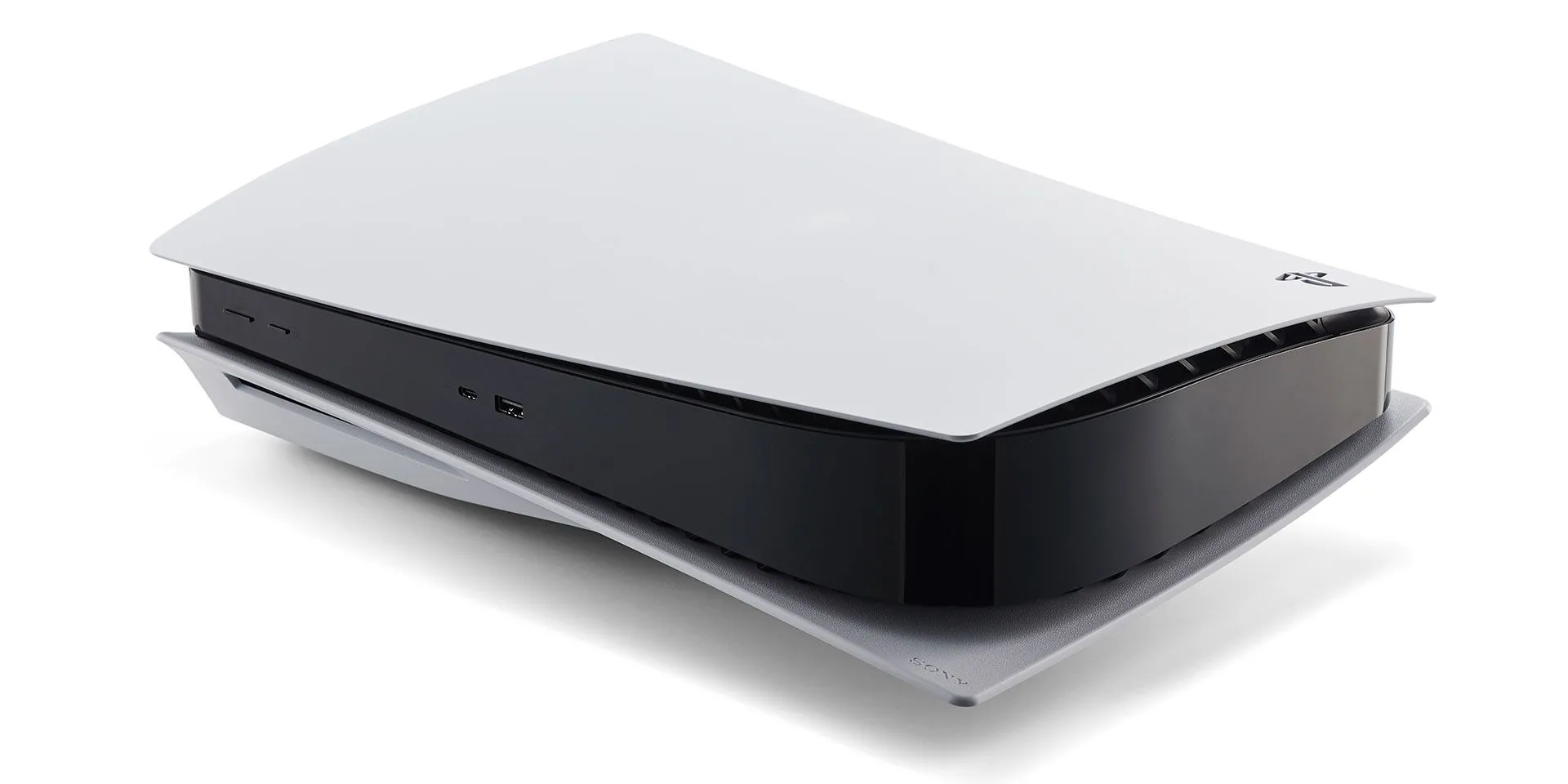 Mẫu máy PlayStation 5 tiêu chuẩn của Sony với thiết kế đặc trưng, đại diện cho công nghệ console hiện đại.
