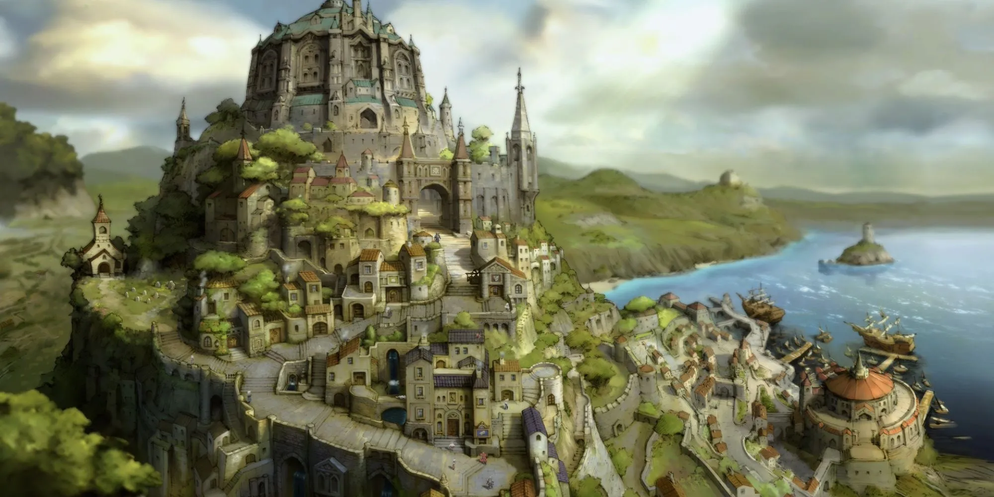 Môi trường game ấn tượng trong Bravely Default Flying Fairy HD Remaster, thể hiện phong cách đồ họa độc đáo
