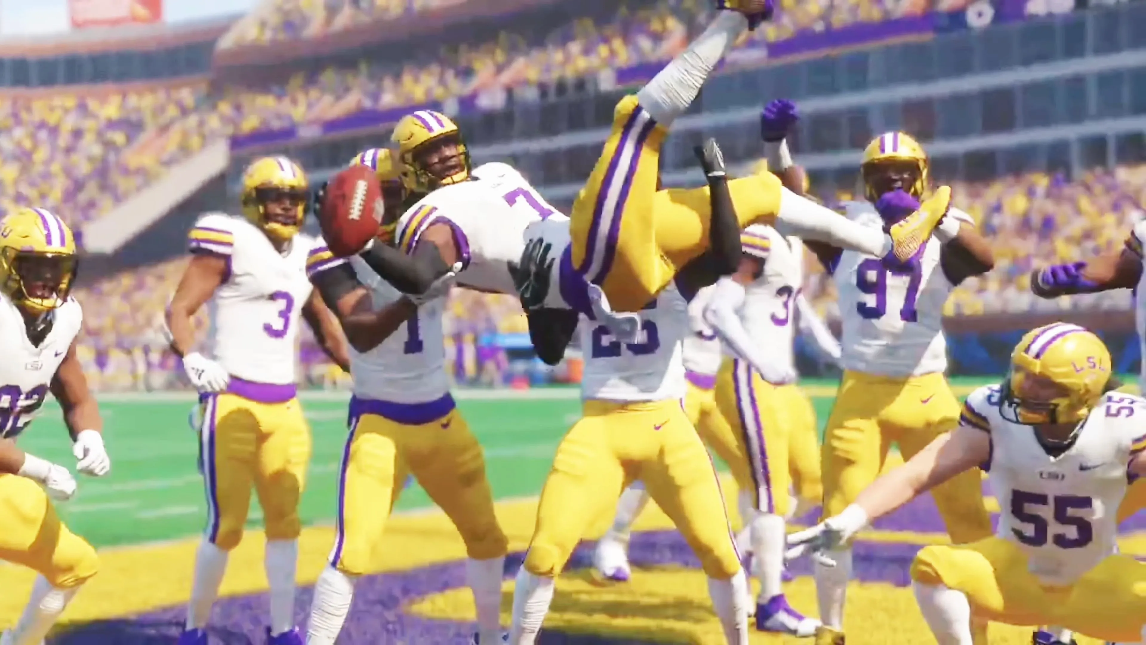 Một góc nhìn khác về gameplay của College Football 26, tập trung vào hành động trên sân.