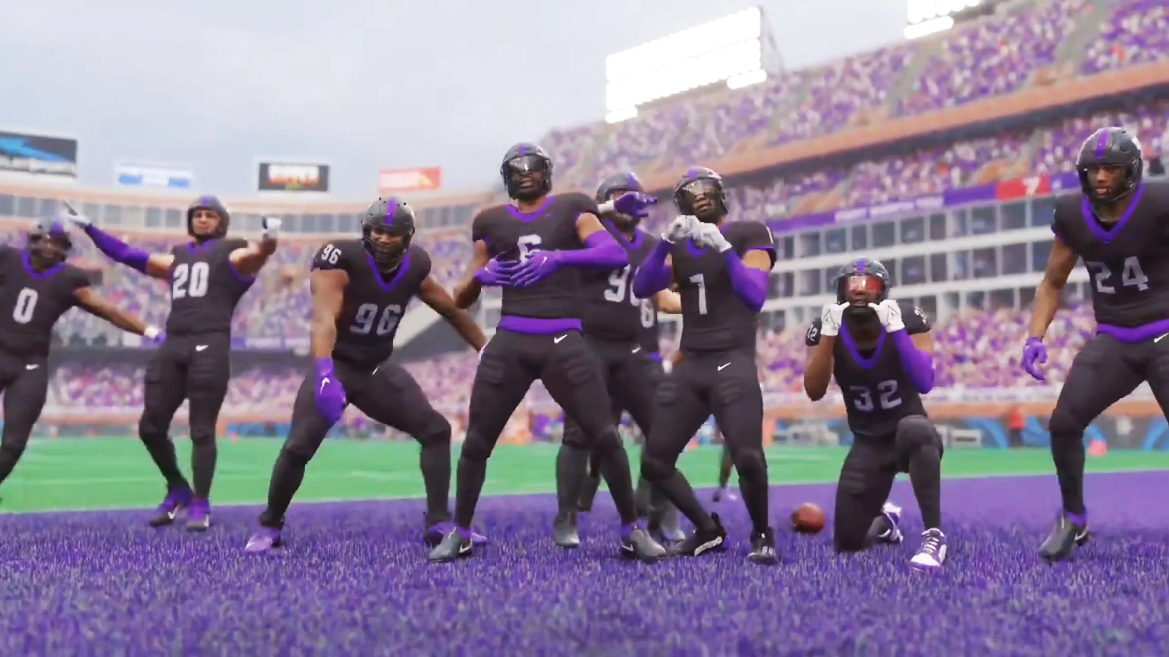 Một khoảnh khắc trận đấu sôi động được ghi lại từ College Football 26.