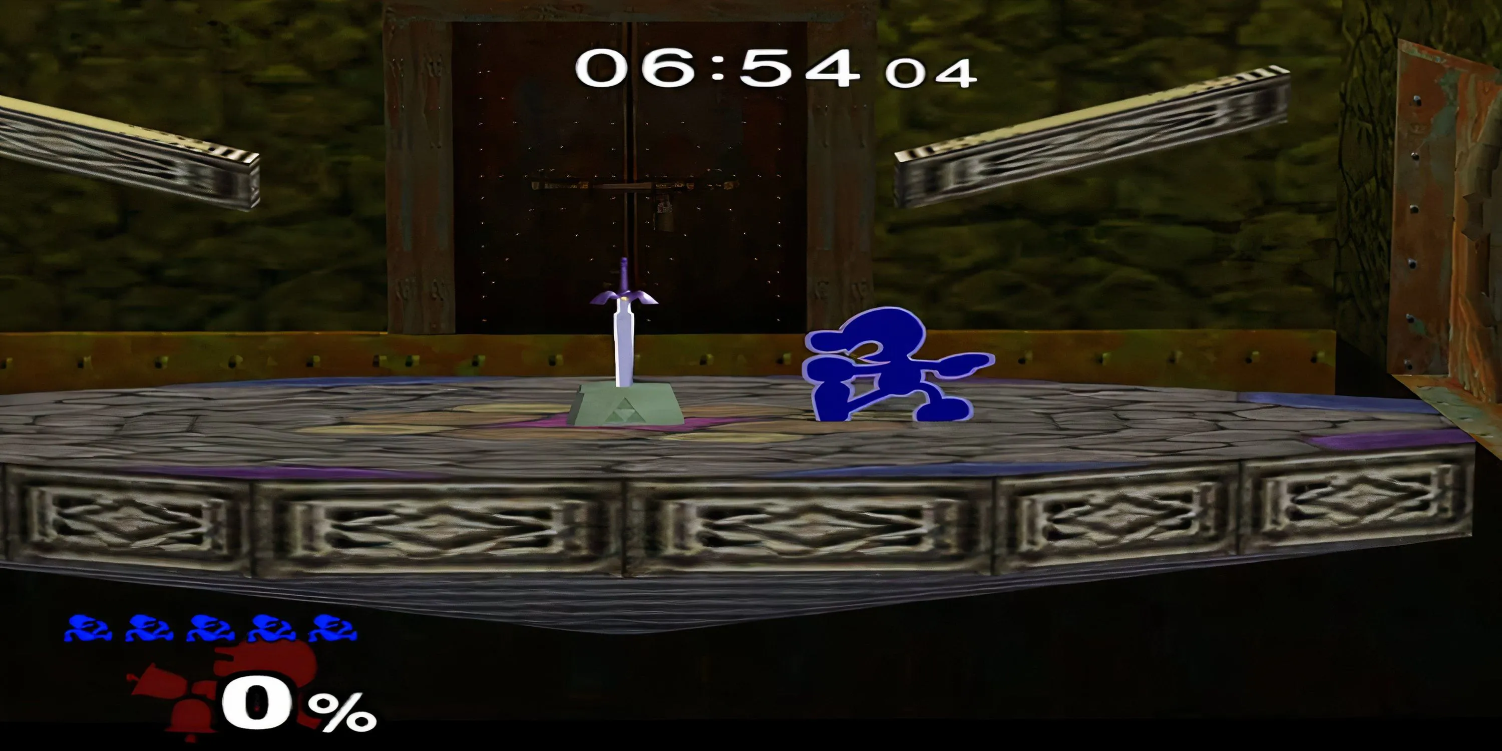 Mr. Game &amp; Watch tiến gần Thanh Gươm Huyền Thoại trong Chế độ Phiêu lưu của Super Smash Bros. Melee