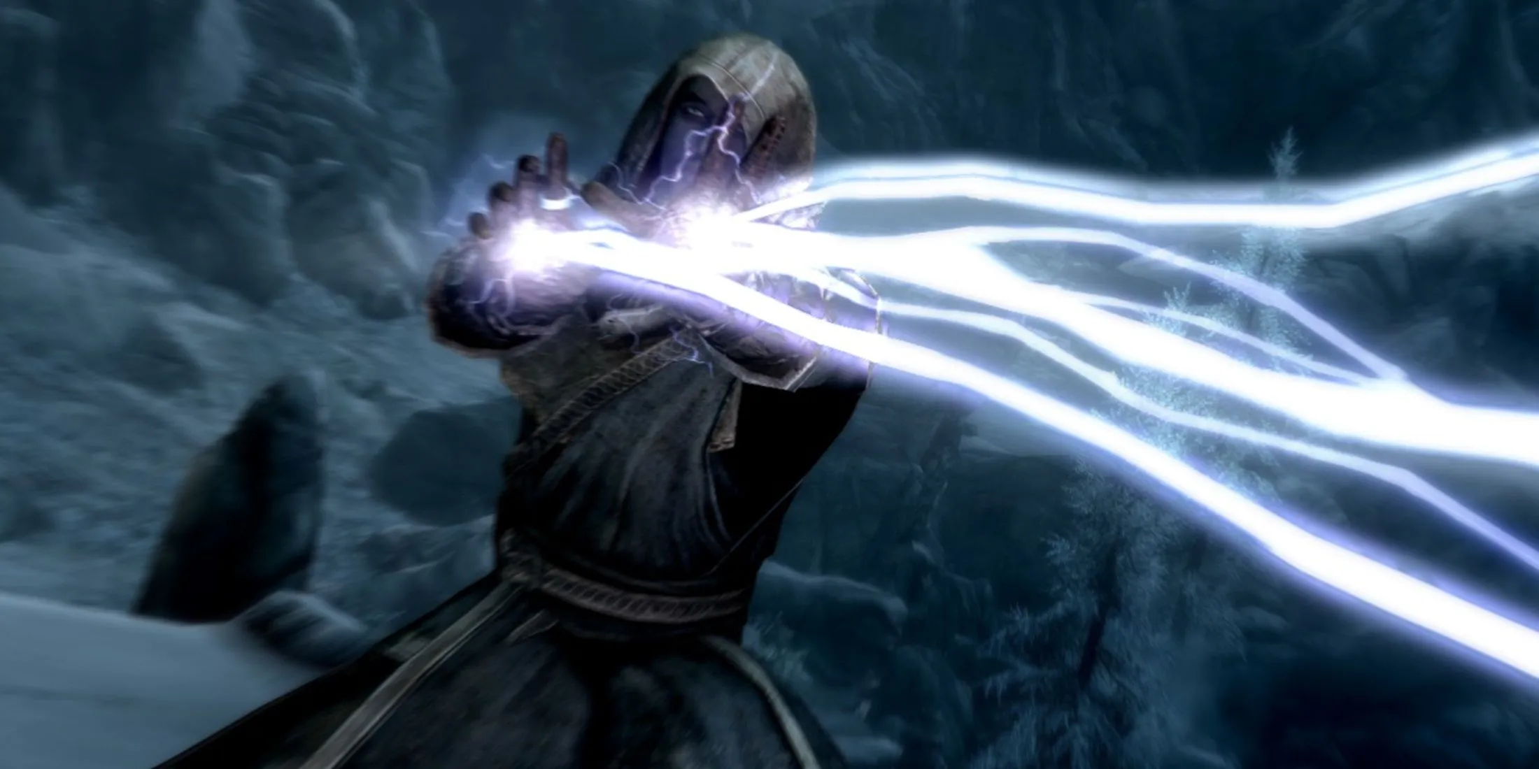 Pháp sư sử dụng phép thuật trong Skyrim, minh họa thế giới đầy ma thuật và phiêu lưu.