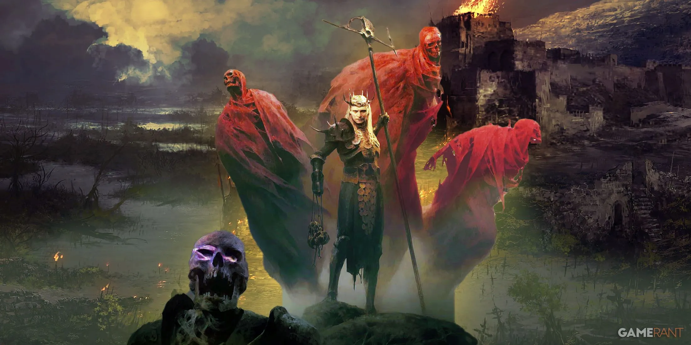 Pháp sư Xương (Necromancer) trong Diablo 4 mùa 9, đang triệu hồi bộ xương ở vùng Hawezar