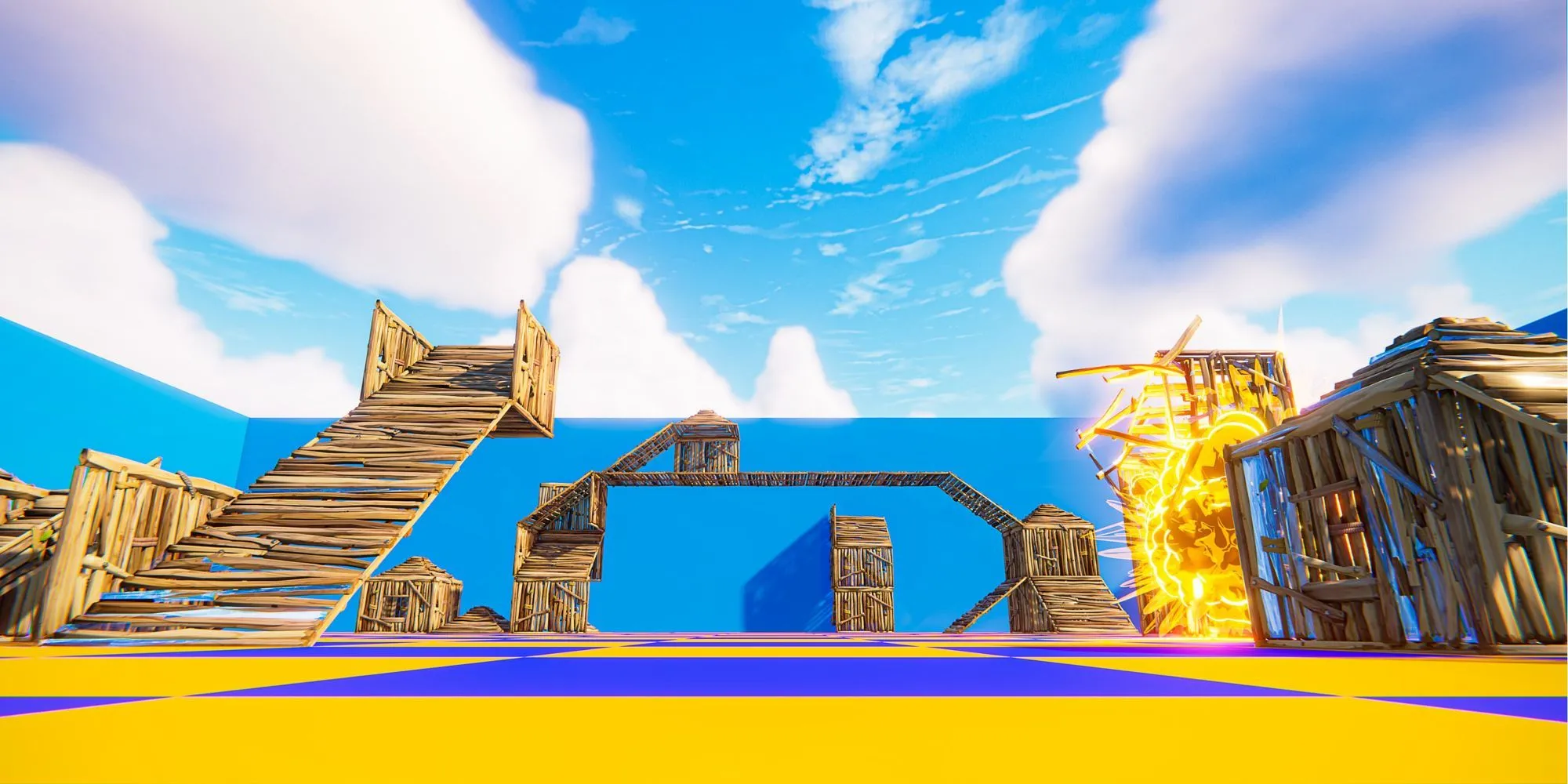 Sân chơi mở rộng của The Pit trong Fortnite, không có người chơi, thể hiện quy mô của bản đồ