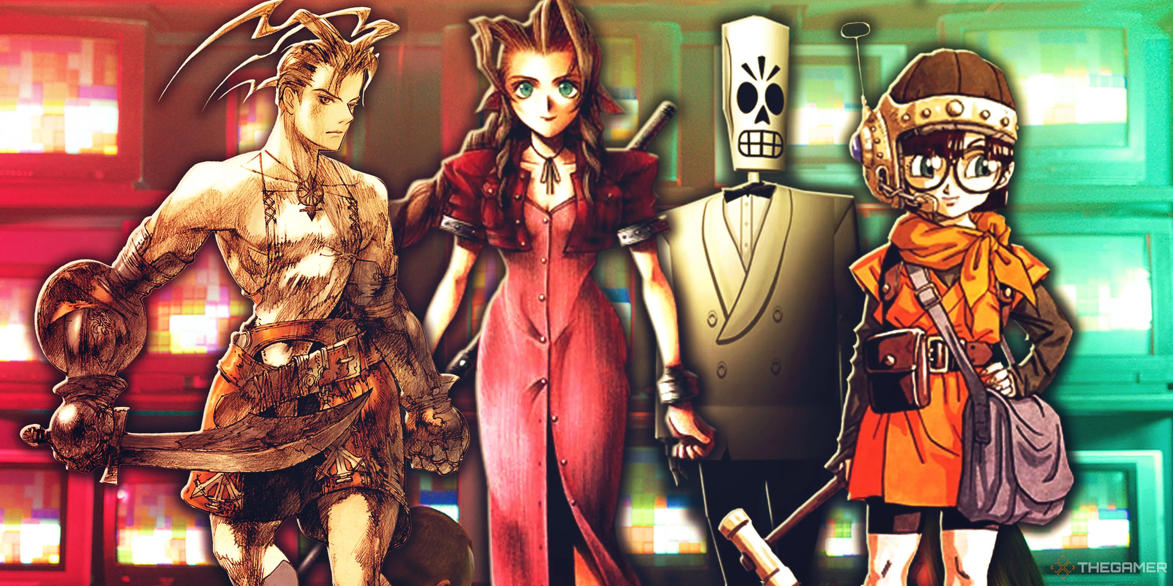 Tập hợp các game kinh điển như Final Fantasy 7, Chrono Trigger, Vagrant Story và Grim Fandango thể hiện đồ họa và phong cách nghệ thuật đa dạng trong game retro.