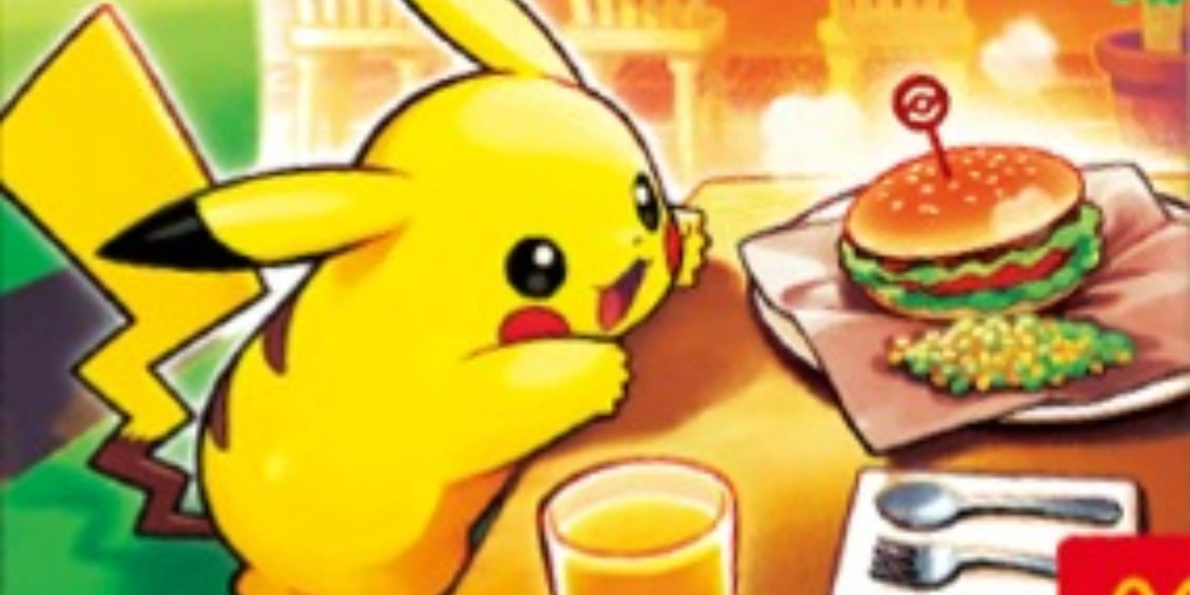 Thẻ Pokemon Pikachu độc quyền trong chương trình McDonald's Nhật Bản, với Pikachu cố gắng với lấy chiếc burger