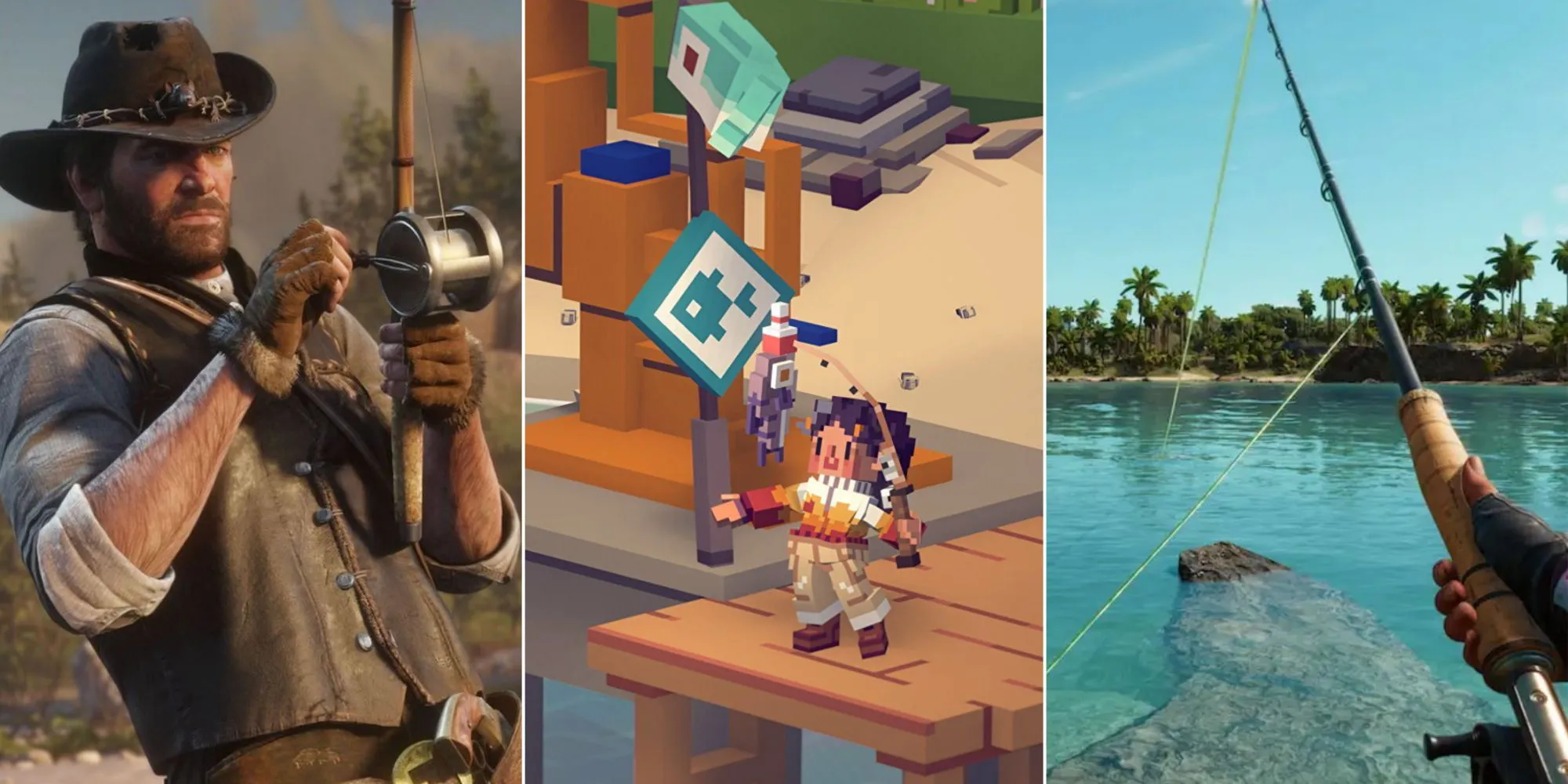 Tổng hợp cảnh câu cá trong các tựa game như Red Dead Redemption 2, Moonglow Bay và Far Cry 6