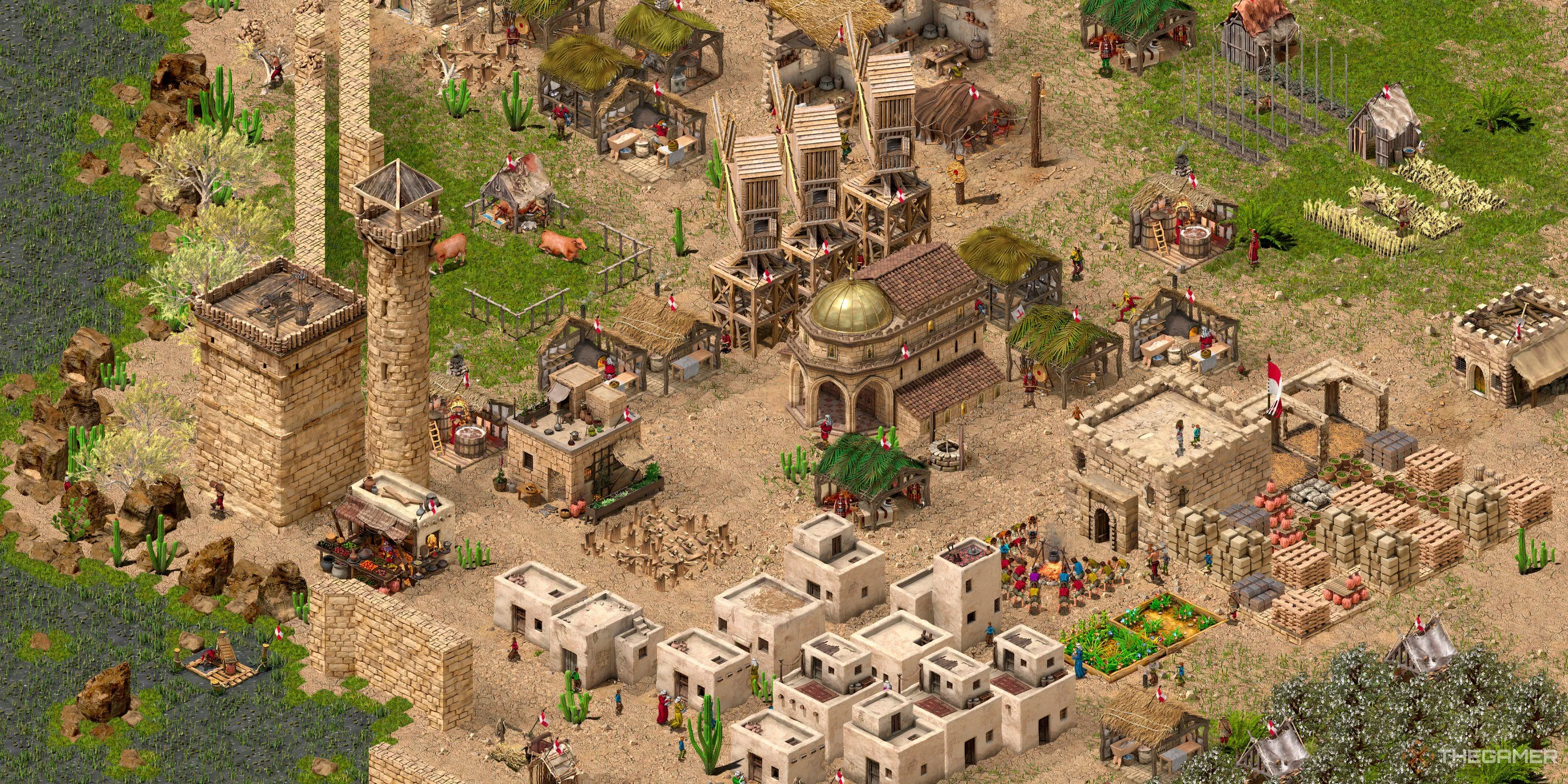 Tổng quan một khu định cư thời kỳ đầu và trung trong Stronghold Crusader Definitive Edition.