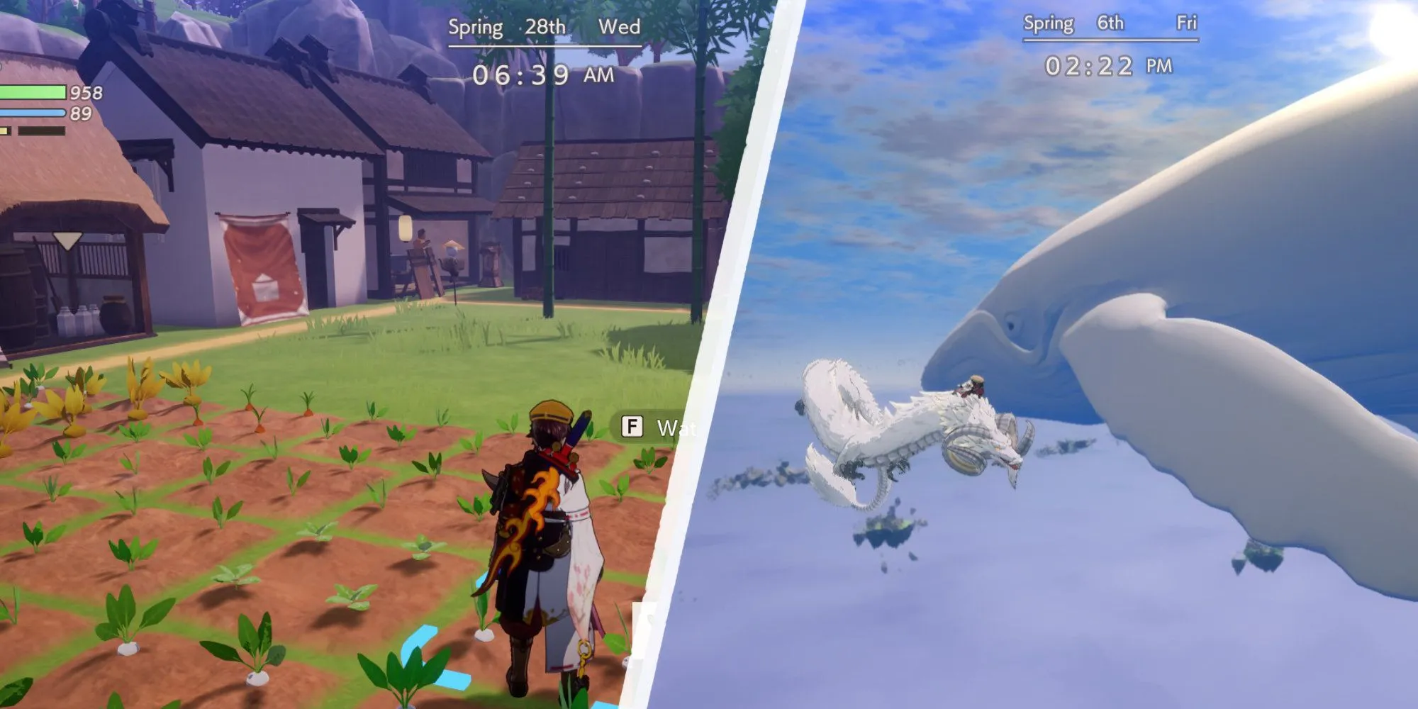 Xây dựng thị trấn và bay lượn gần cá voi trong game Rune Factory Guardians of Azuma
