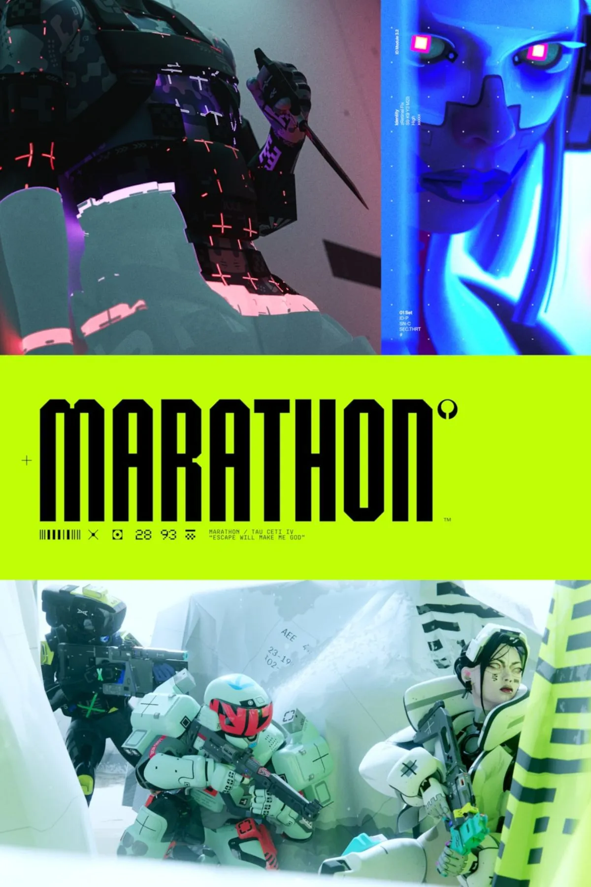 Bìa nghệ thuật game Marathon, với logo và phong cách sci-fi đặc trưng của Bungie