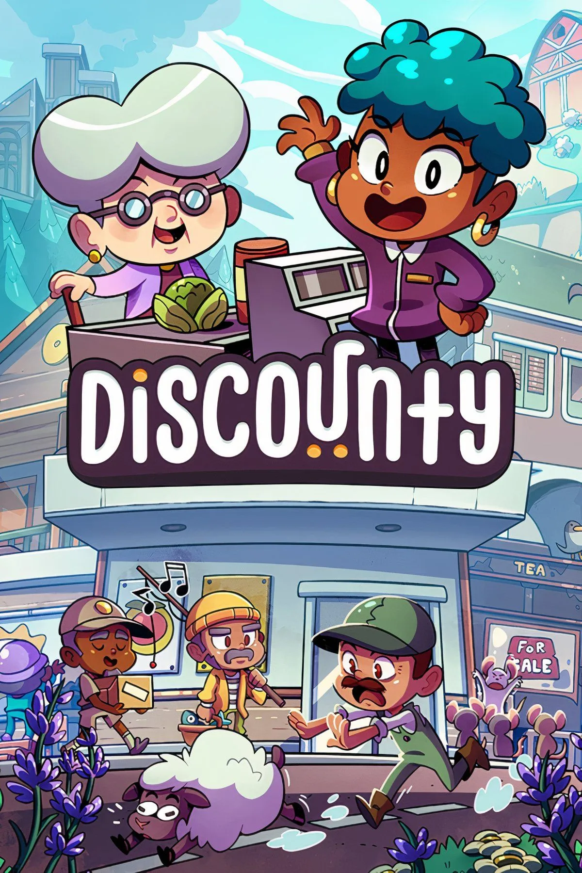 Bộ sưu tập ảnh chụp màn hình game Discounty, tổng hợp các khung cảnh từ quản lý siêu thị, tương tác nhân vật và đồ họa pixel