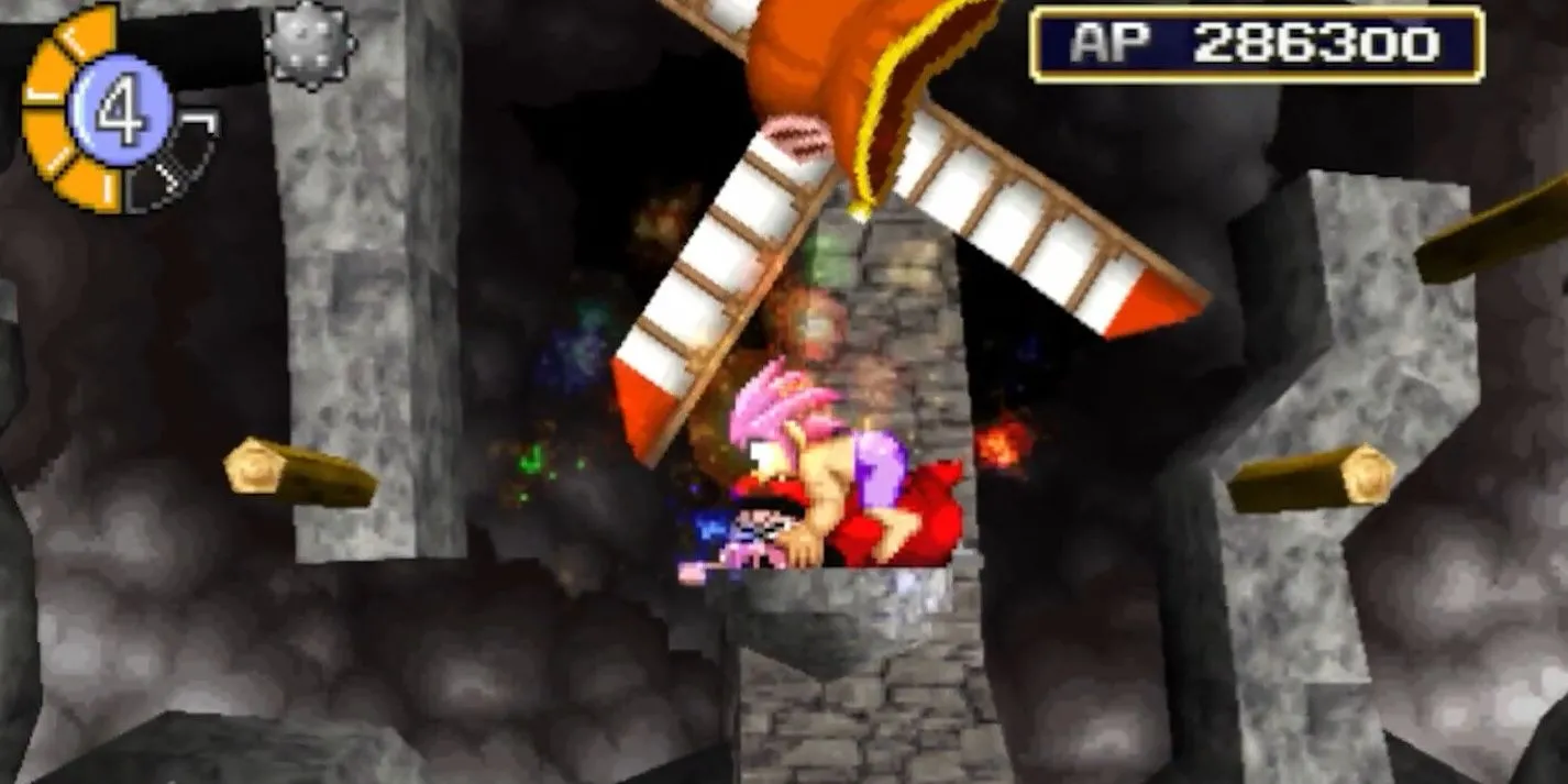 Cảnh gameplay của Tomba!, tựa game Metroidvania phiêu lưu platformer.