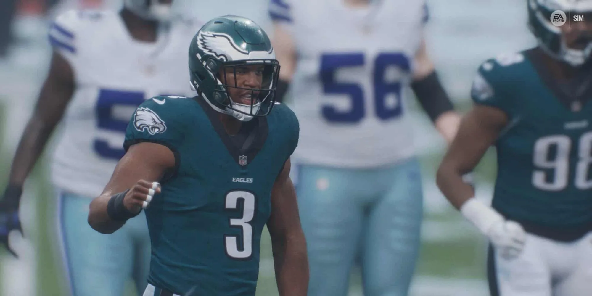 Cầu thủ Eagles trong Madden 26 với động tác tấn công