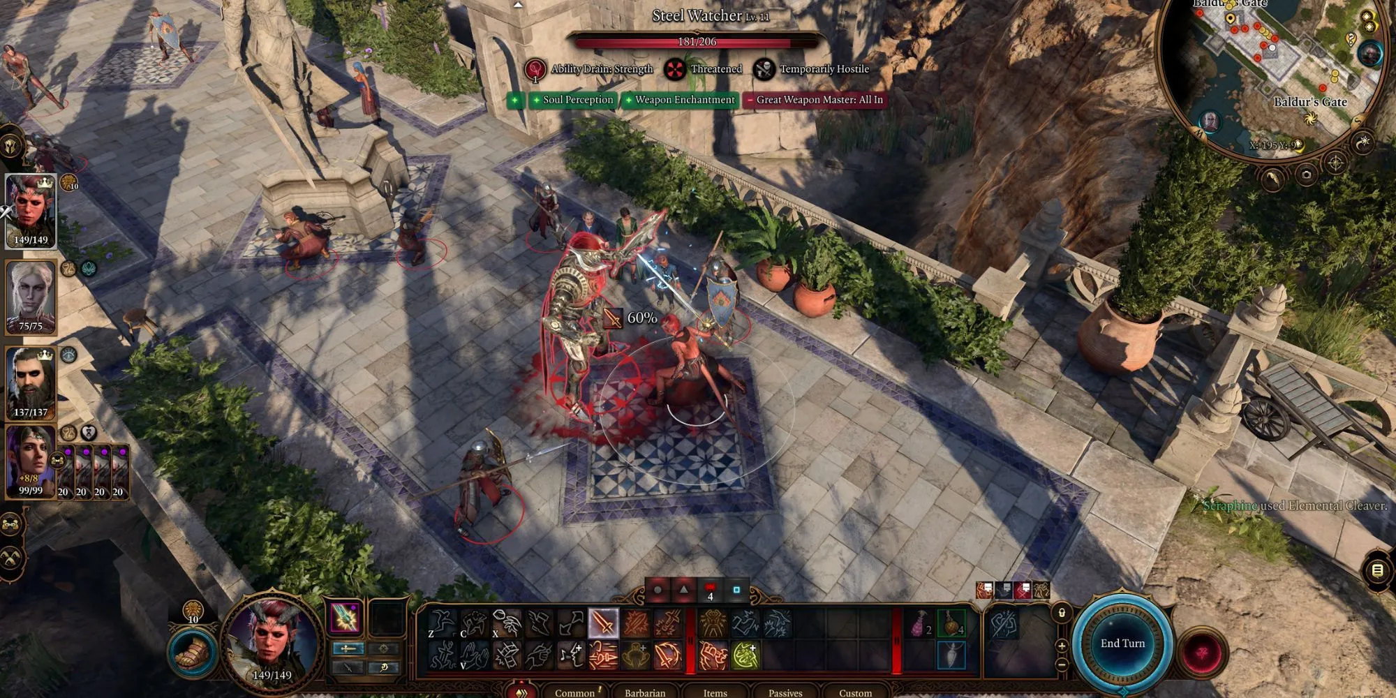 Chiến binh khổng lồ đang giao chiến trong một trận đấu căng thẳng trong Baldur's Gate 3.