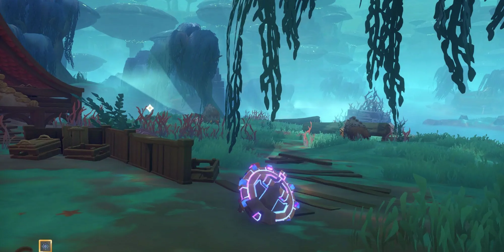 Game thủ The Knightling đứng trước bệ thờ được bao quanh bởi dây leo gai đỏ, sẵn sàng kích hoạt để hoàn thành thử thách cuối cùng