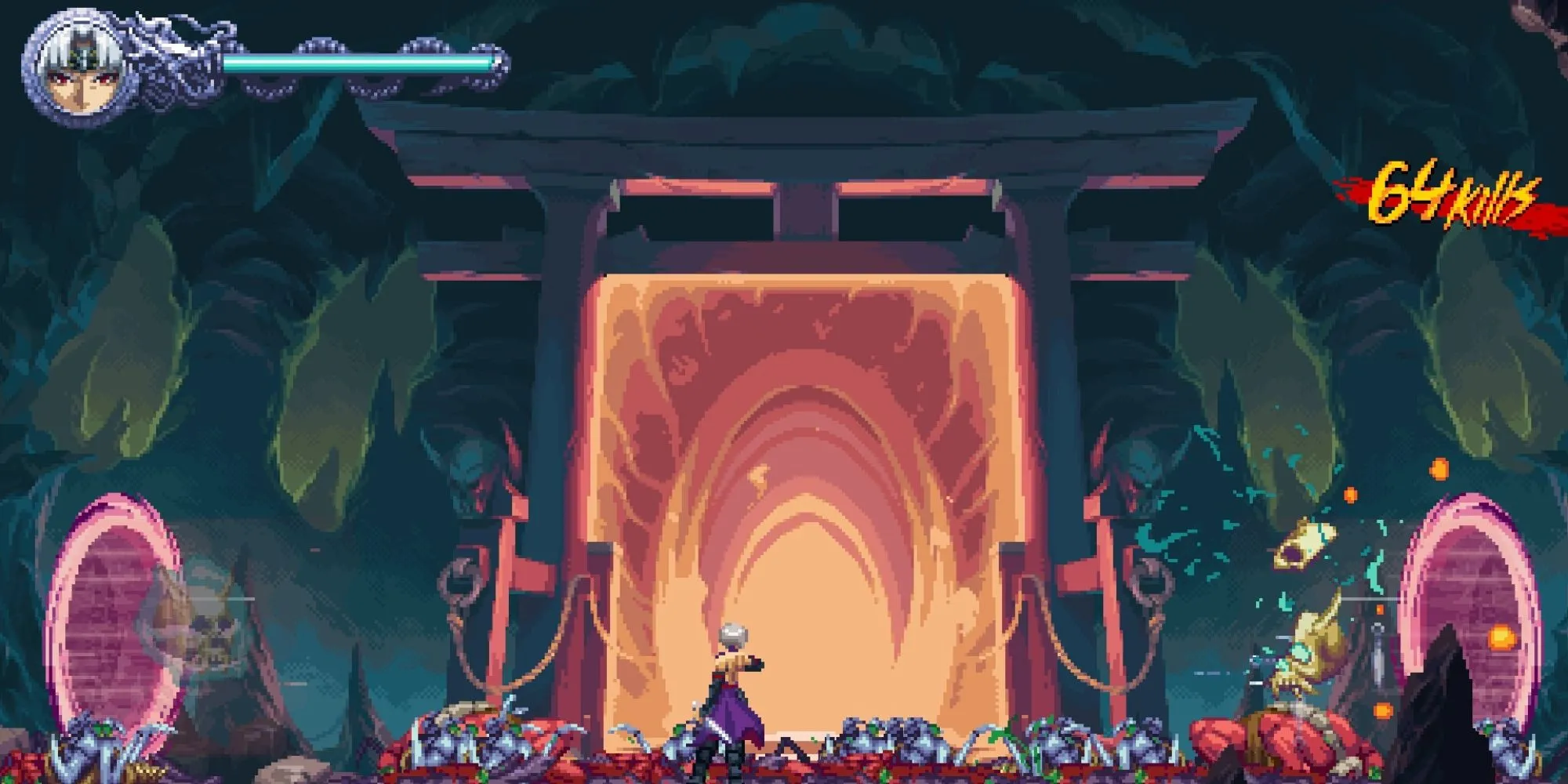 Gameplay Ninja Gaiden Ragebound với cận cảnh nhân vật chính Kenji trong trận chiến