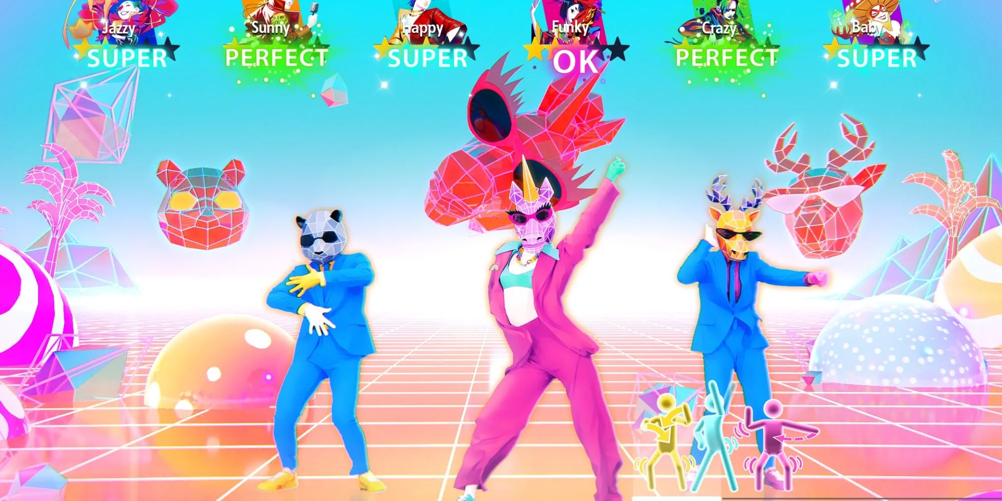 Giao diện Just Dance với các vũ công và hiệu ứng ánh sáng