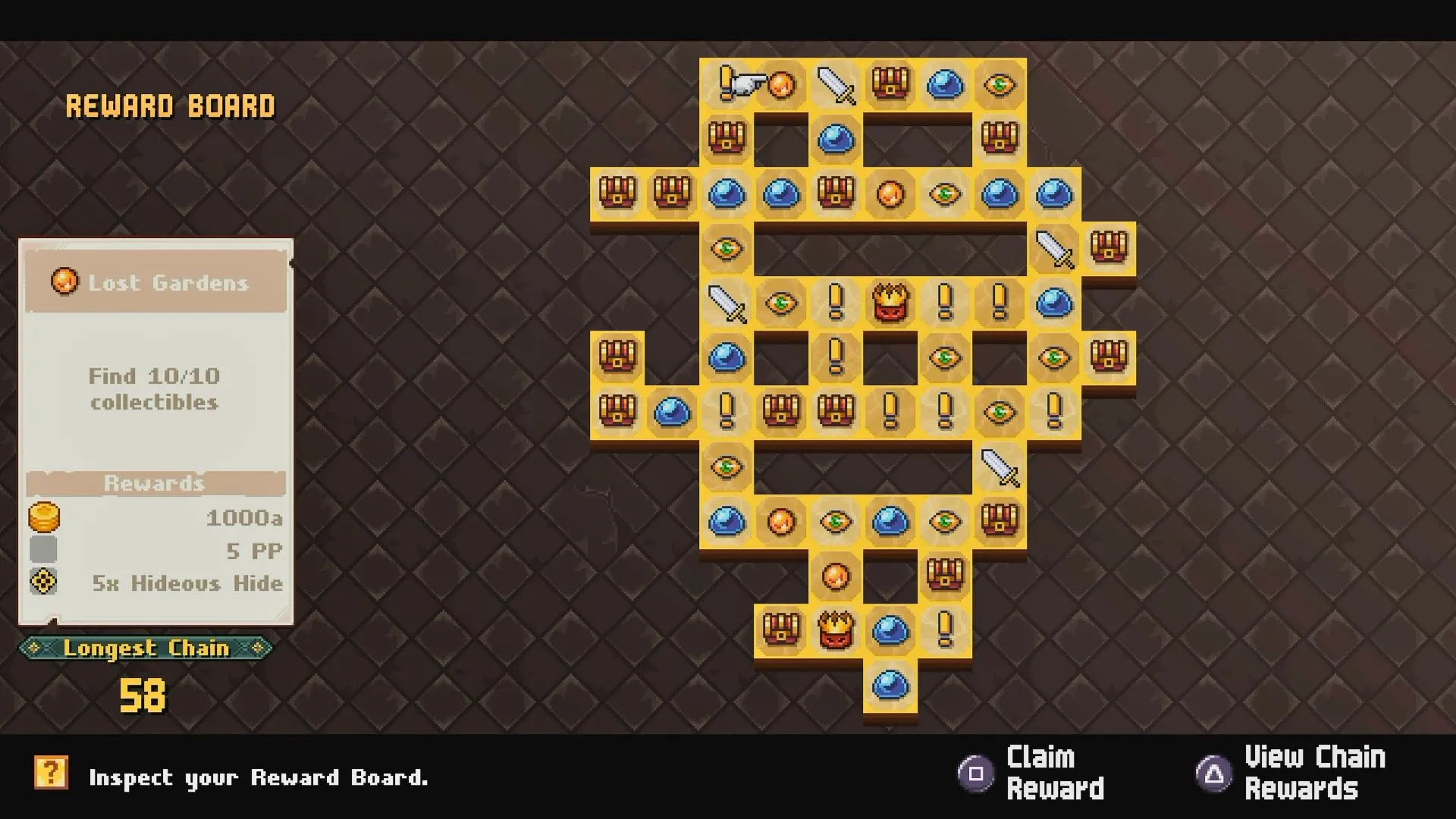 Hệ thống Reward Board (Bảng Phần Thưởng) của Chained Echoes: Ashes of Elrant, một cơ chế tiến triển sâu sắc giúp người chơi nhận được nhiều phần quà giá trị khi hoàn thành nhiệm vụ.