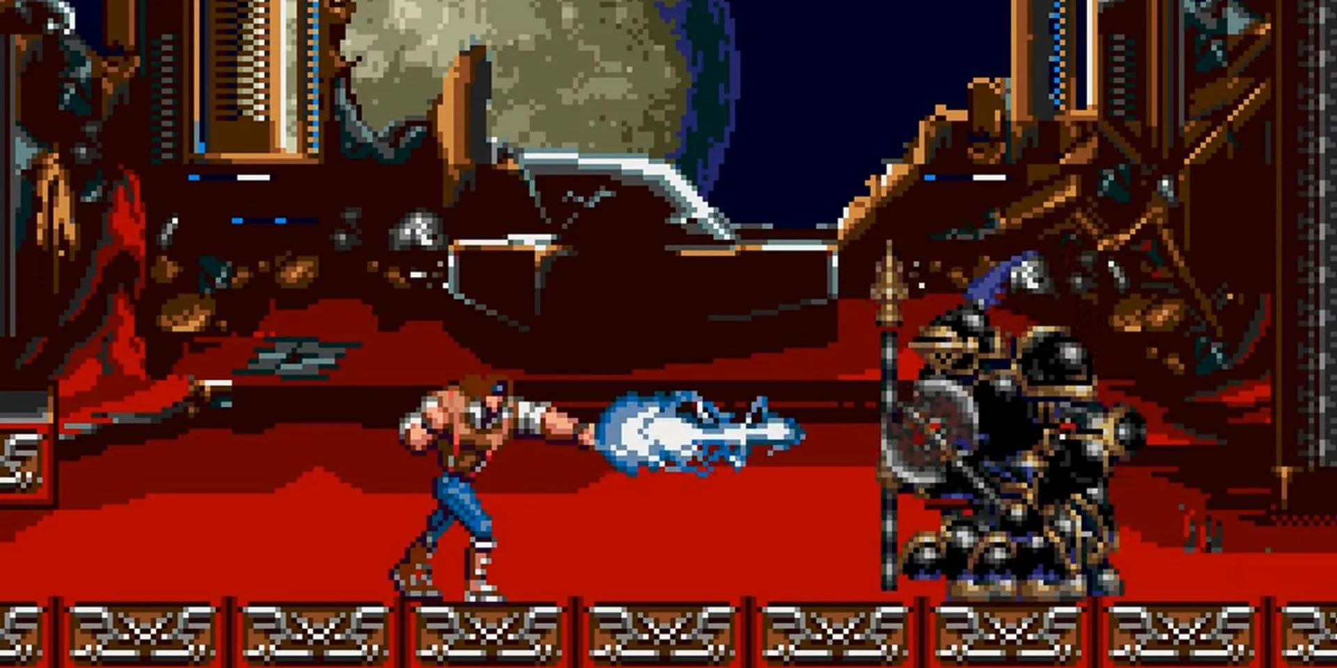 John Morris giao chiến với trùm cuối trong Castlevania: Bloodlines, phiên bản độc quyền cho Sega Genesis