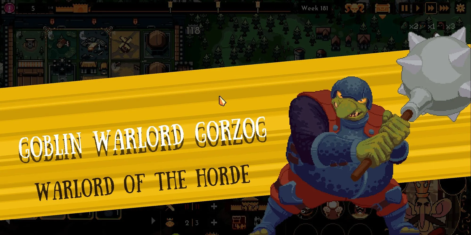 Màn hình Goblin Warlord Gorzog trong The King is Watching, một trong những kẻ thù lớn trong game