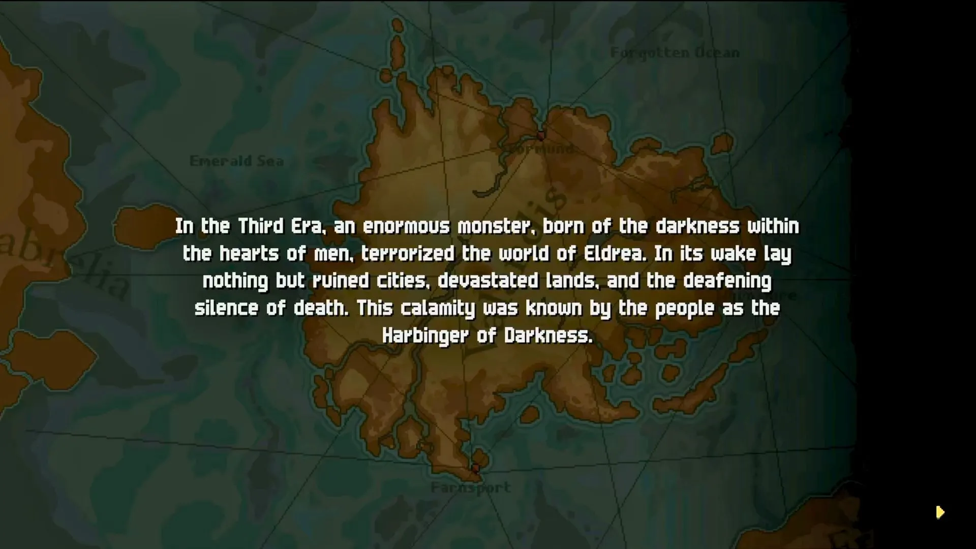 Màn hình tóm tắt cốt truyện Chained Echoes: Ashes of Elrant, giúp game thủ ôn lại những sự kiện chính trước khi bước vào cuộc phiêu lưu mới.