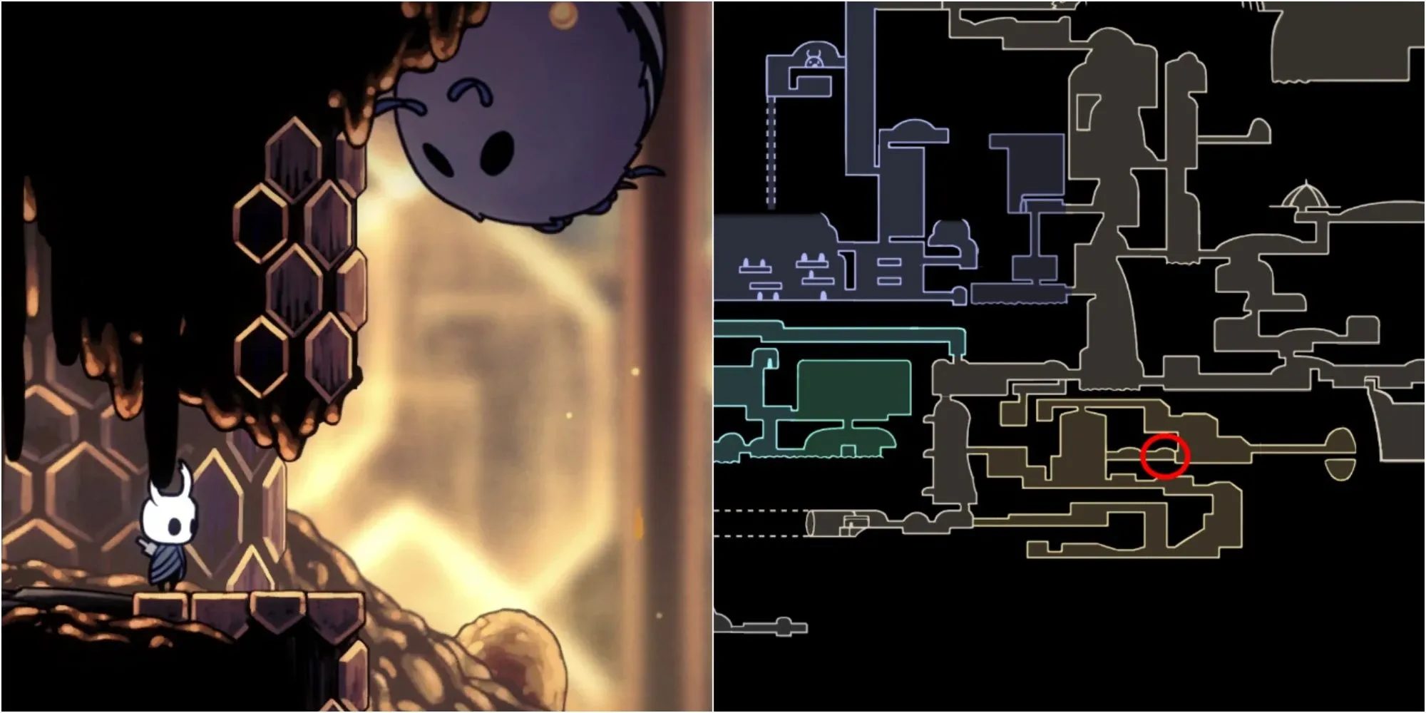 Mảnh Mặt Nạ ẩn sau bức tường trong The Hive, cần dùng Hive Guardian phá trong Hollow Knight
