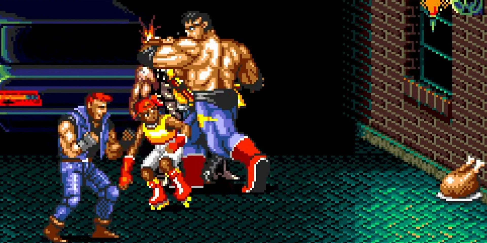 Max Thunder và Skate đang chiến đấu trên đường phố trong Streets of Rage 2, biểu tượng của thể loại beat 'em up
