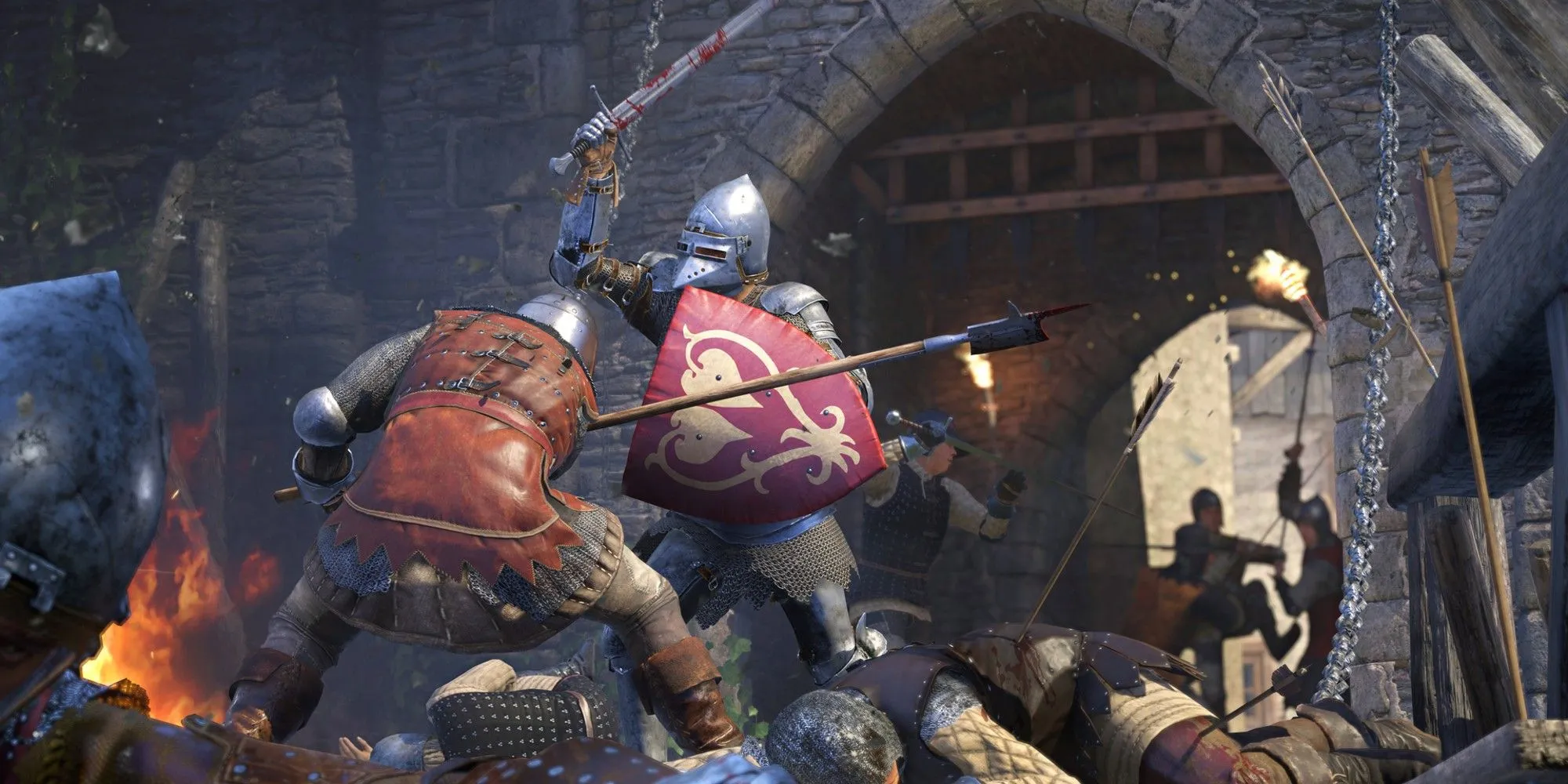 Một cảnh chiến đấu công thành hoành tráng trong Kingdom Come: Deliverance II, cho thấy sự khốc liệt của chiến tranh thời Trung Cổ.