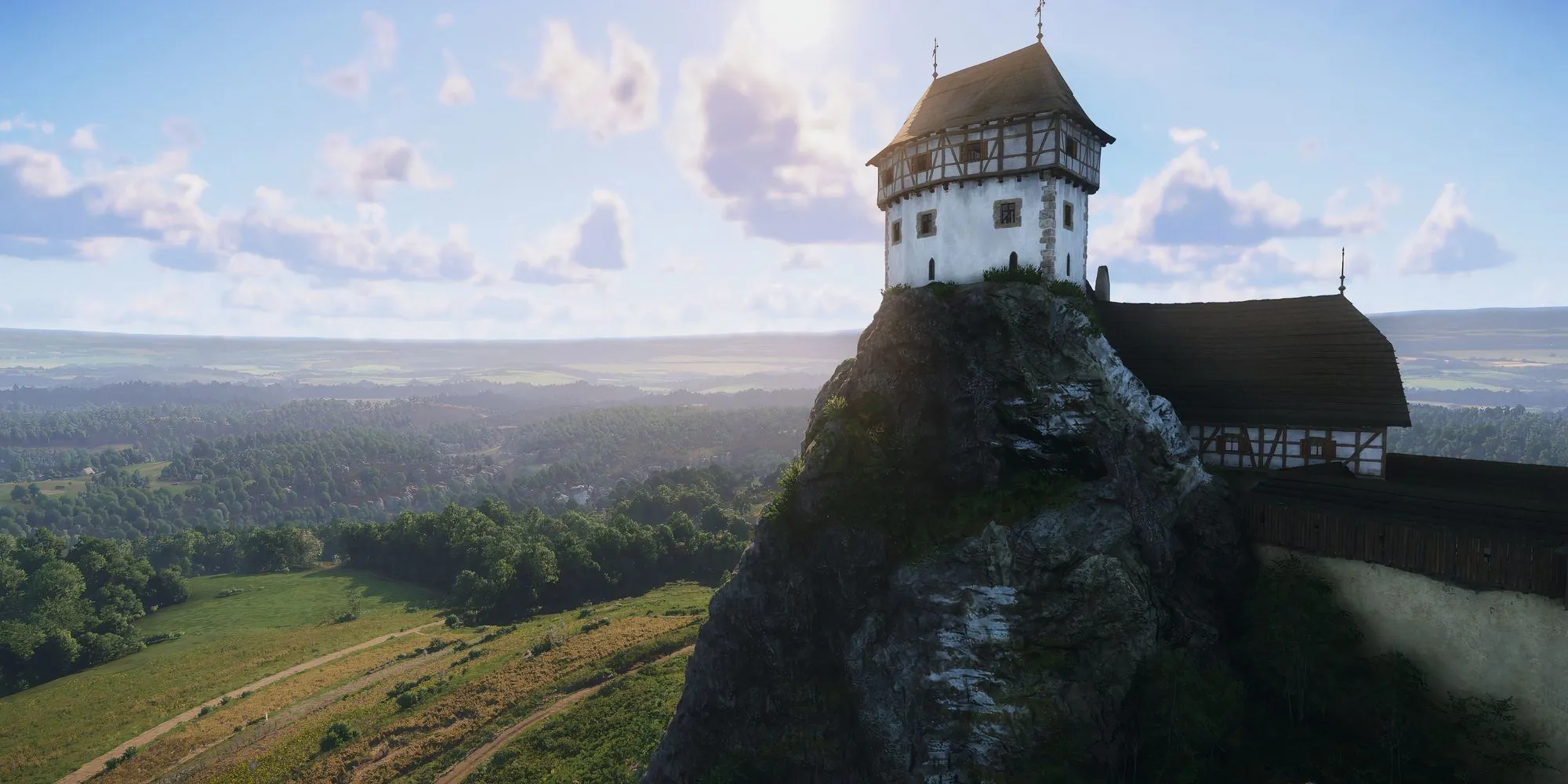 Một tòa nhà lớn nổi bật trong thế giới Kingdom Come Deliverance 2, đóng vai trò như một địa danh quan trọng để định hướng.