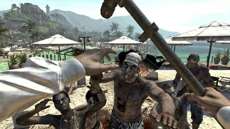 Người phụ nữ cầm ống nước chiến đấu với zombie trong Dead Island góc nhìn thứ nhất, tương phản với trailer bi kịch