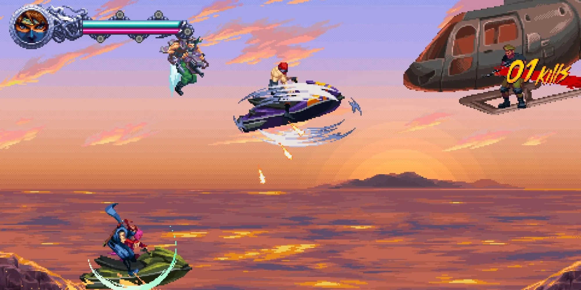 Phân cảnh đua jet ski trong Ninja Gaiden Ragebound, một trong các nội dung đa dạng của game