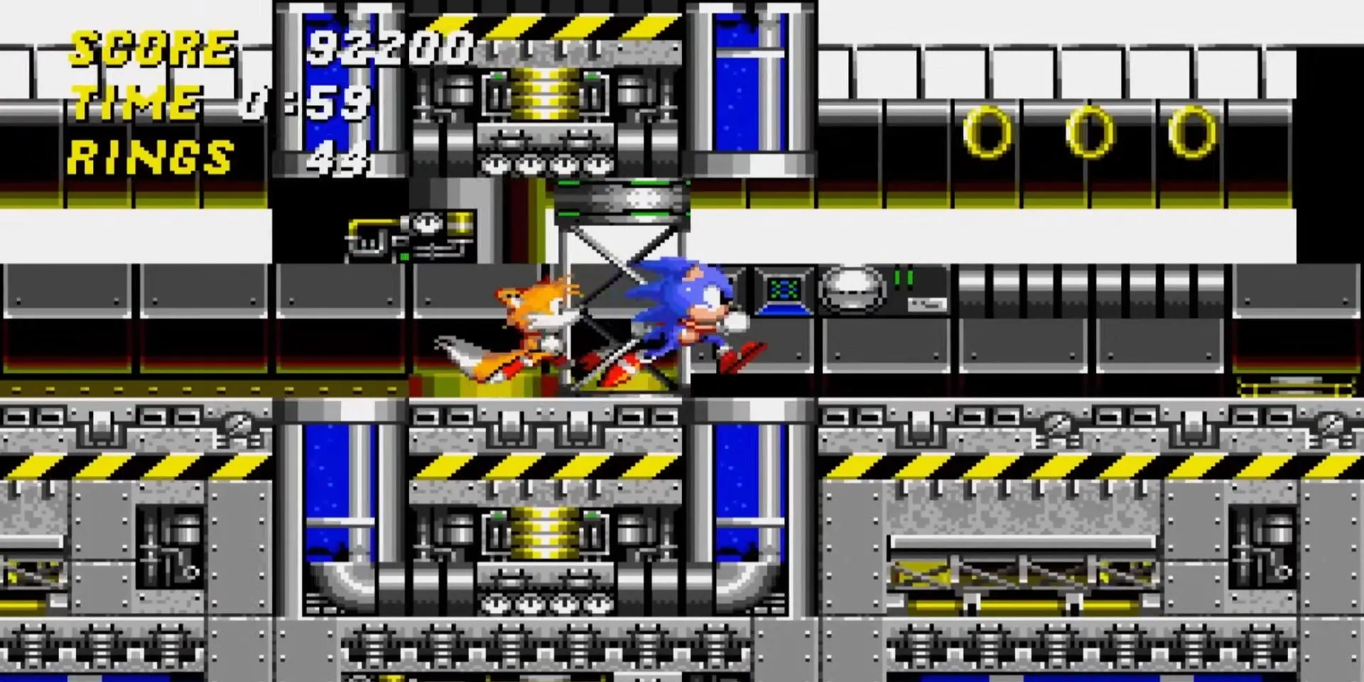 Sonic và Tails cùng nhau lao vút qua màn Chemical Plant Zone biểu tượng trong Sonic the Hedgehog 2