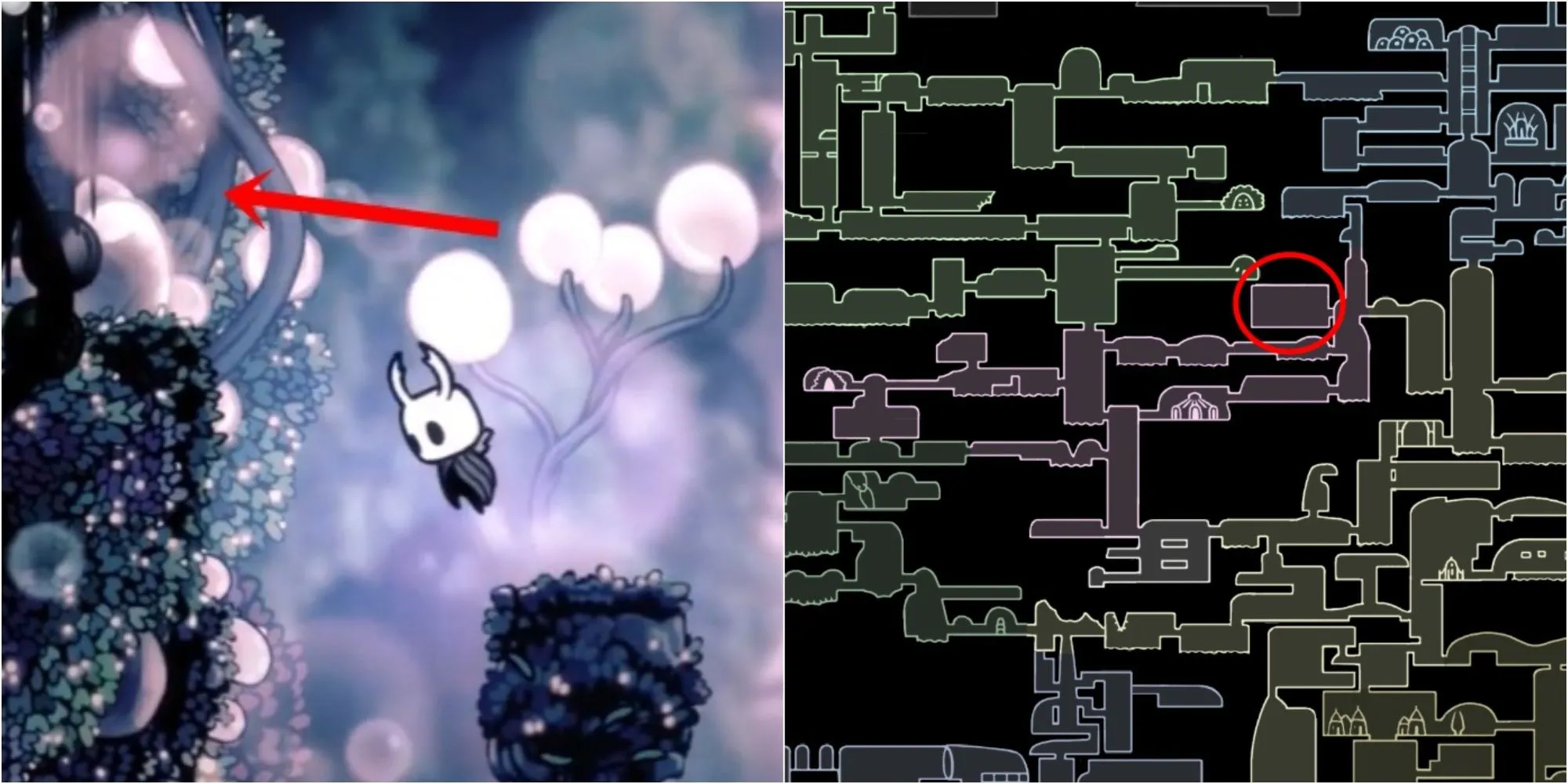 Vị trí bí mật của Charm Notch ẩn giấu dưới Stone Sanctuary tại Hẻm Sương Mù (Fog Canyon) trong Hollow Knight